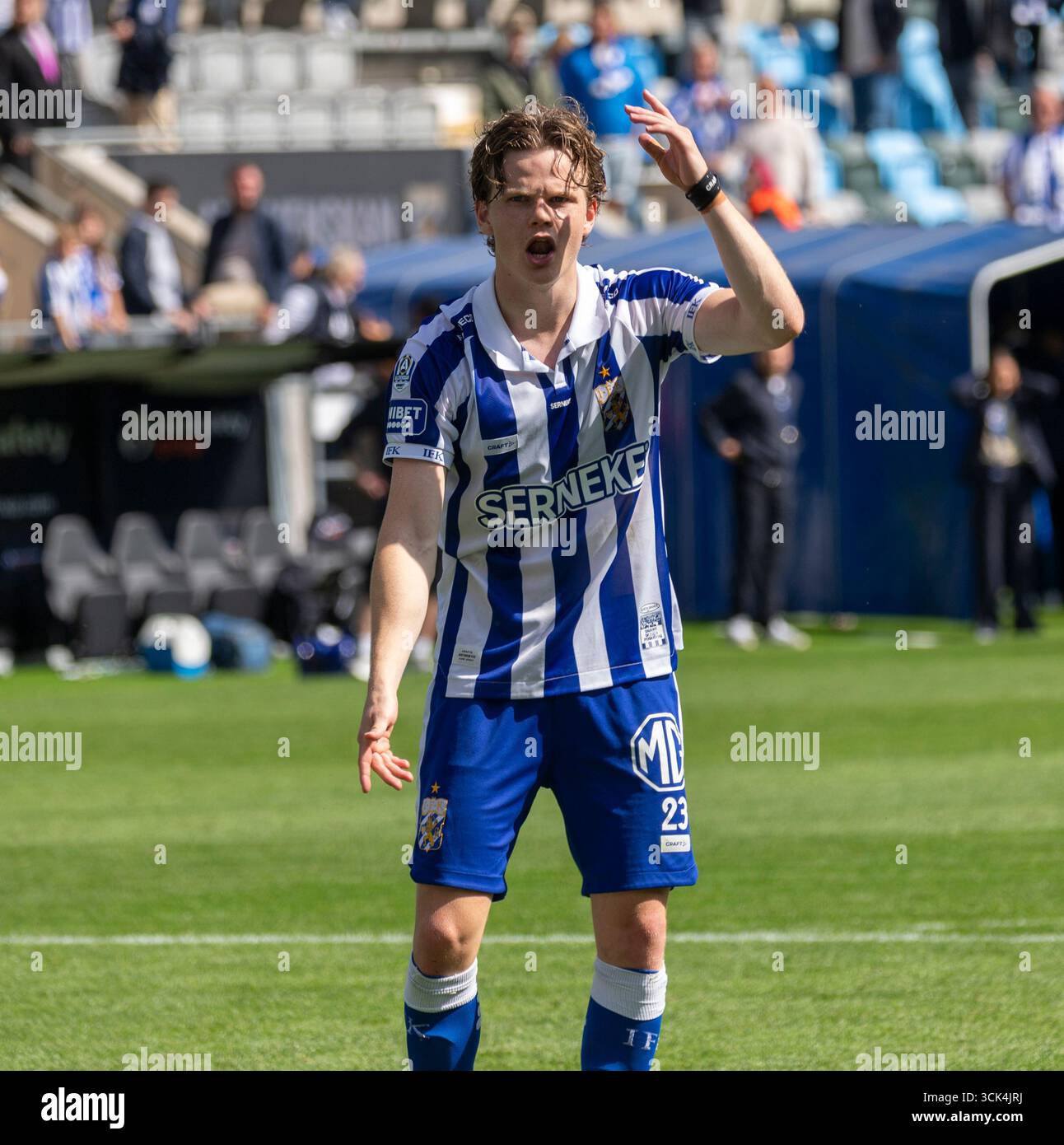 Gothenburg, Svezia. 6 luglio 2025.giocatore dell'IFK Gothenburg, Kolbeinn Thordarson (23) festeggia dopo aver vinto la partita contro IK Sirius in Allsvenskan. Foto Stock