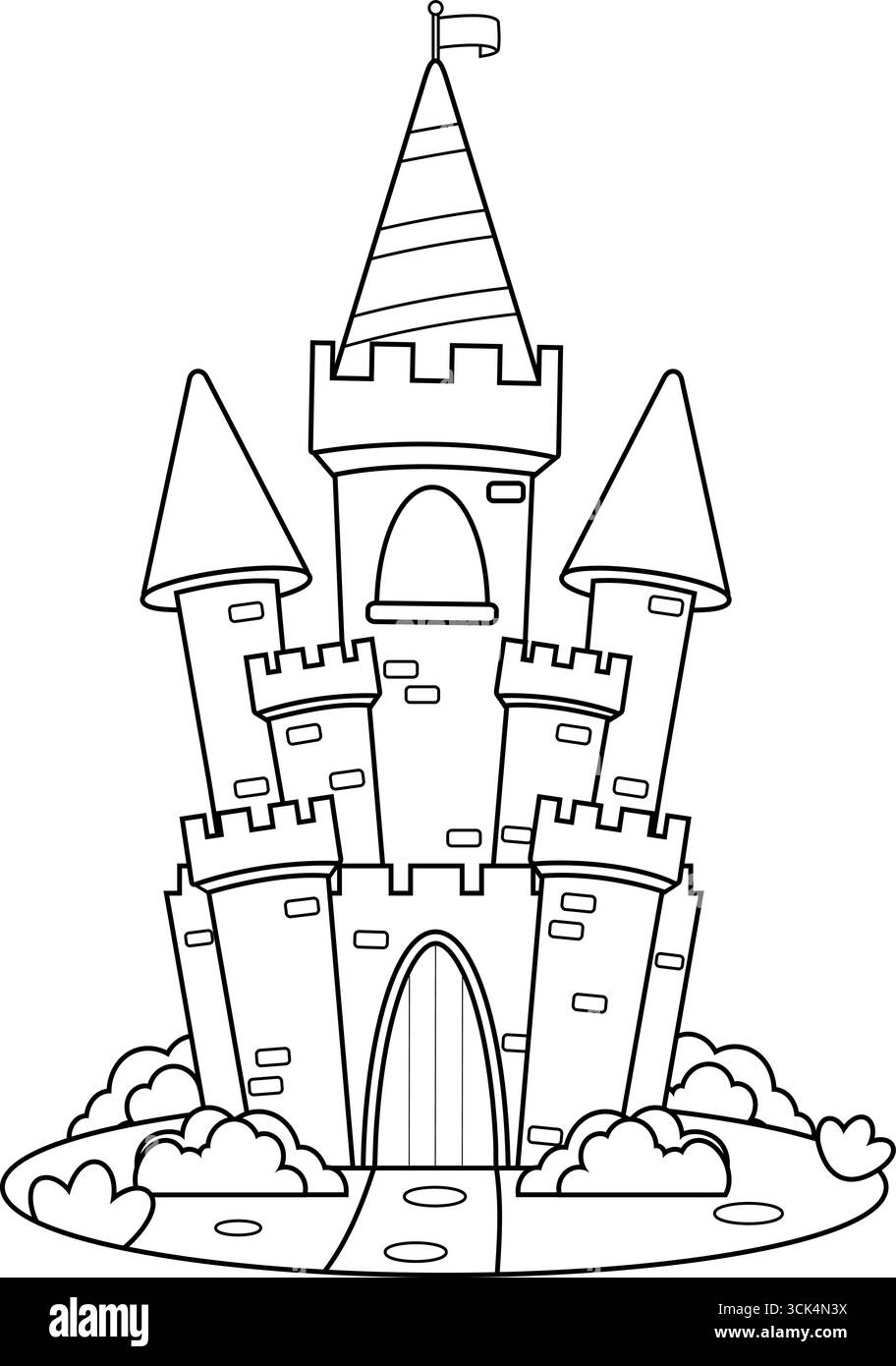 Illustrazione disegnata a mano del vettore Cartoon Magic Princess Castle isolata su sfondo trasparente Illustrazione Vettoriale