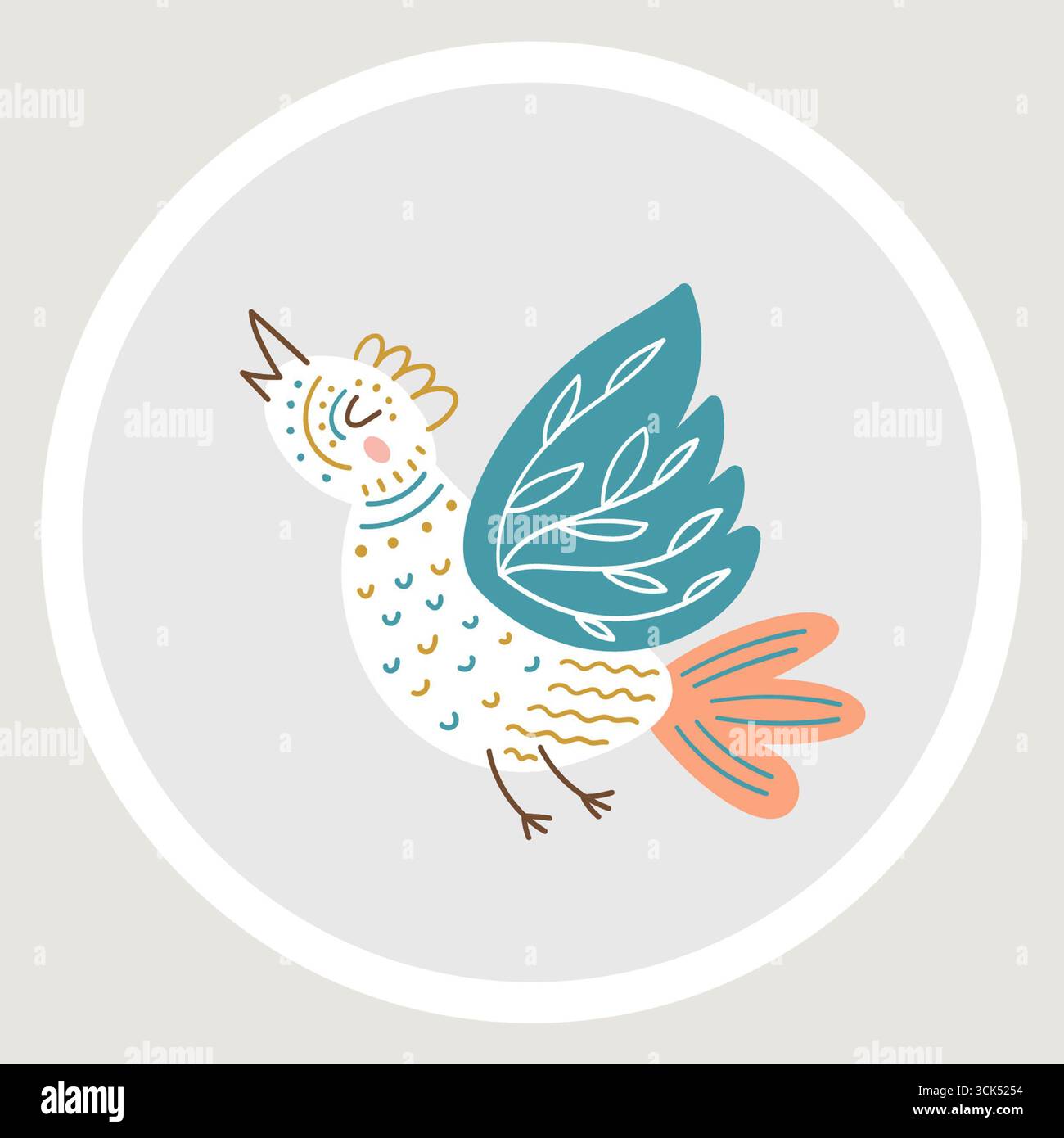 Un'illustrazione stilizzata di uccelli con colori vivaci e motivi decorativi. Foto Stock