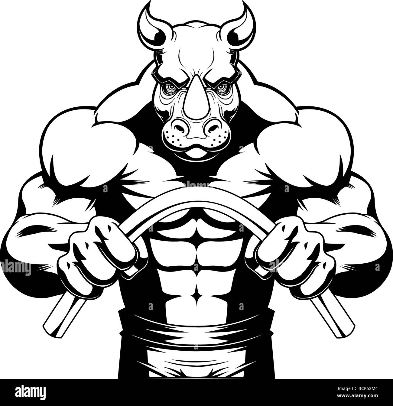 Design con logo sportivo Rhino Bending in acciaio per carrozzerie sagomato. Illustrazione vettoriale disegnata a mano isolata su sfondo trasparente Illustrazione Vettoriale