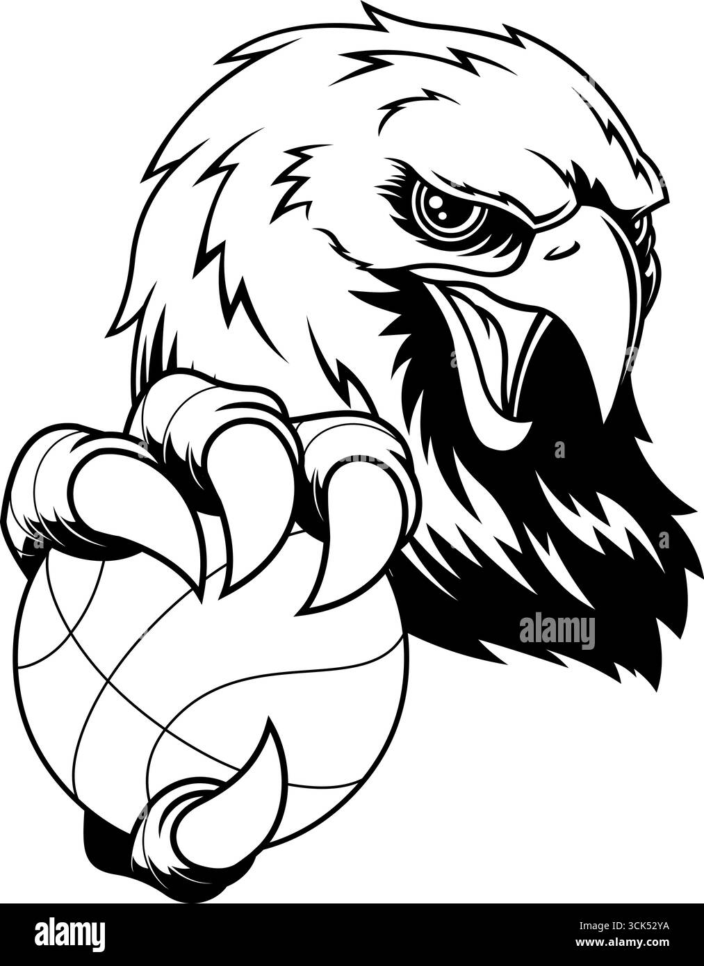 Design aggressivo del logo della mascotte sportiva da pallacanestro Bald Eagle. Illustrazione vettoriale disegnata a mano isolata su sfondo trasparente Illustrazione Vettoriale