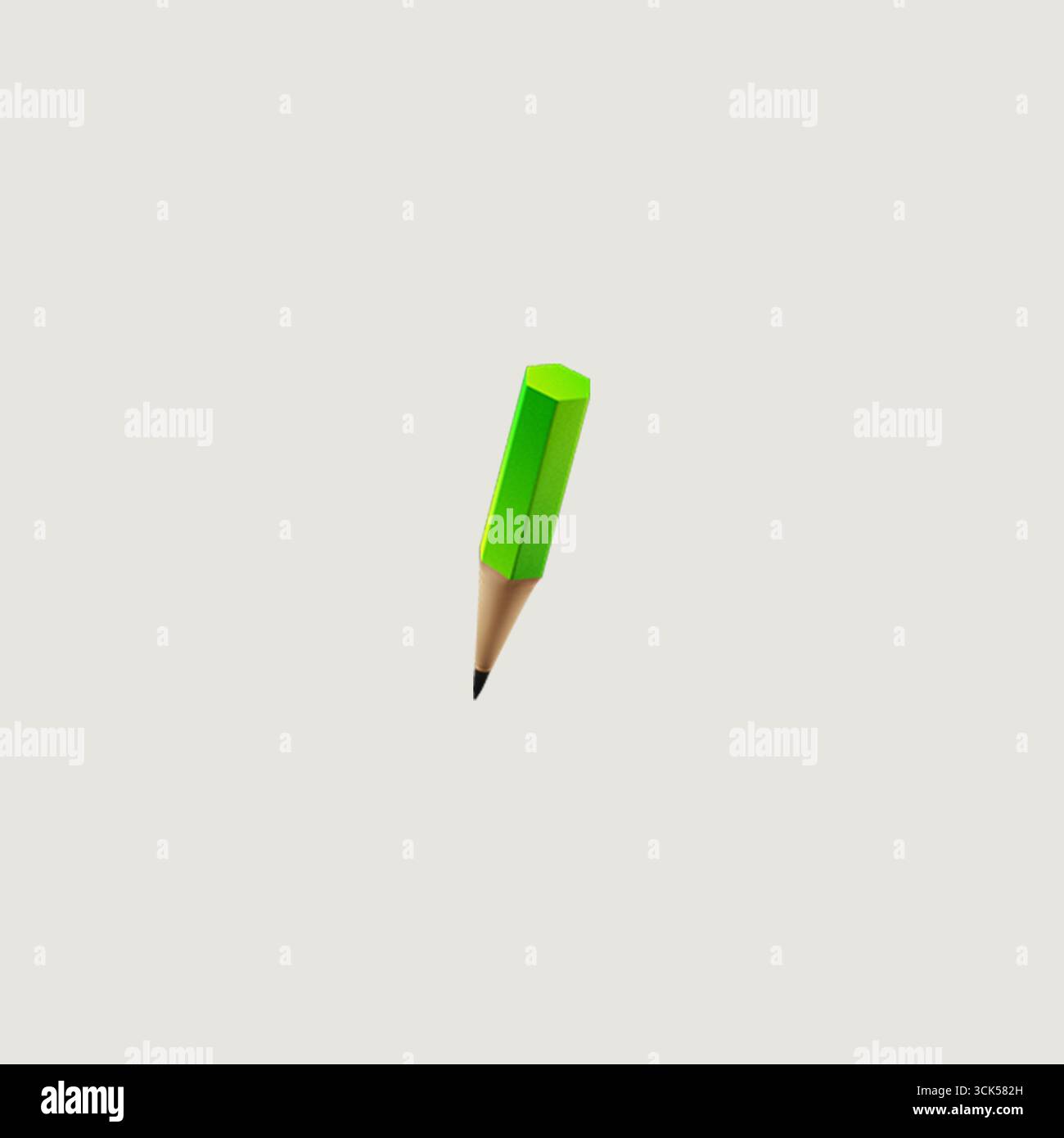 Una matita verde stilizzata con punta affilata che rappresenta creatività e scrittura. Foto Stock