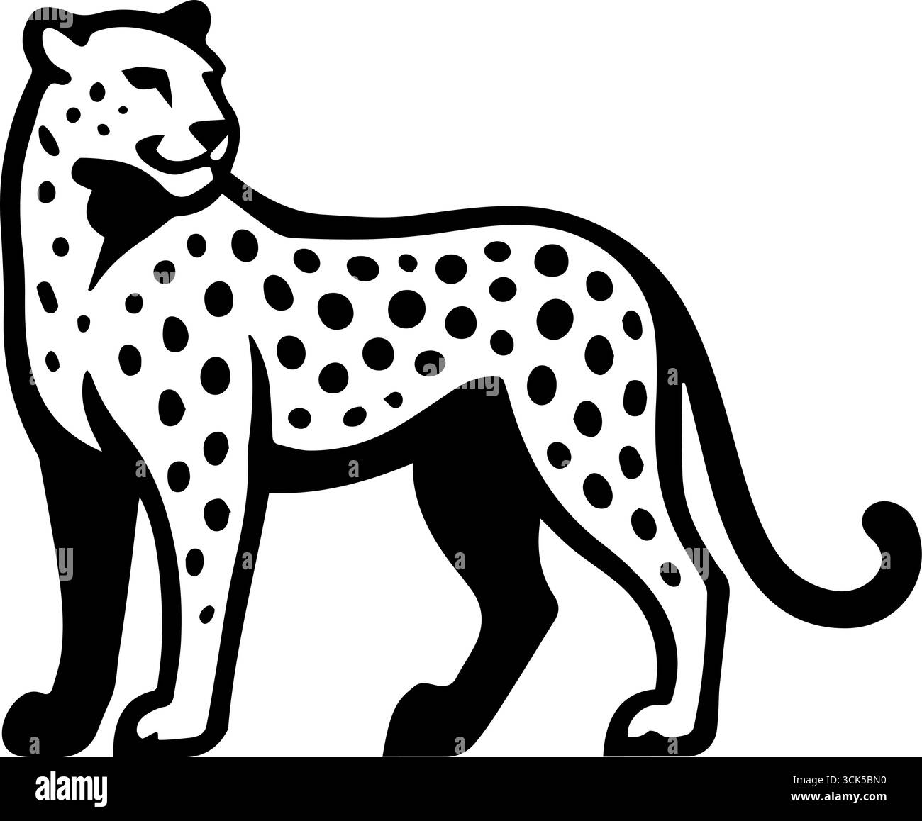 Elegante icona di ghepardo in piedi con orgoglio su sfondo bianco Illustrazione Vettoriale