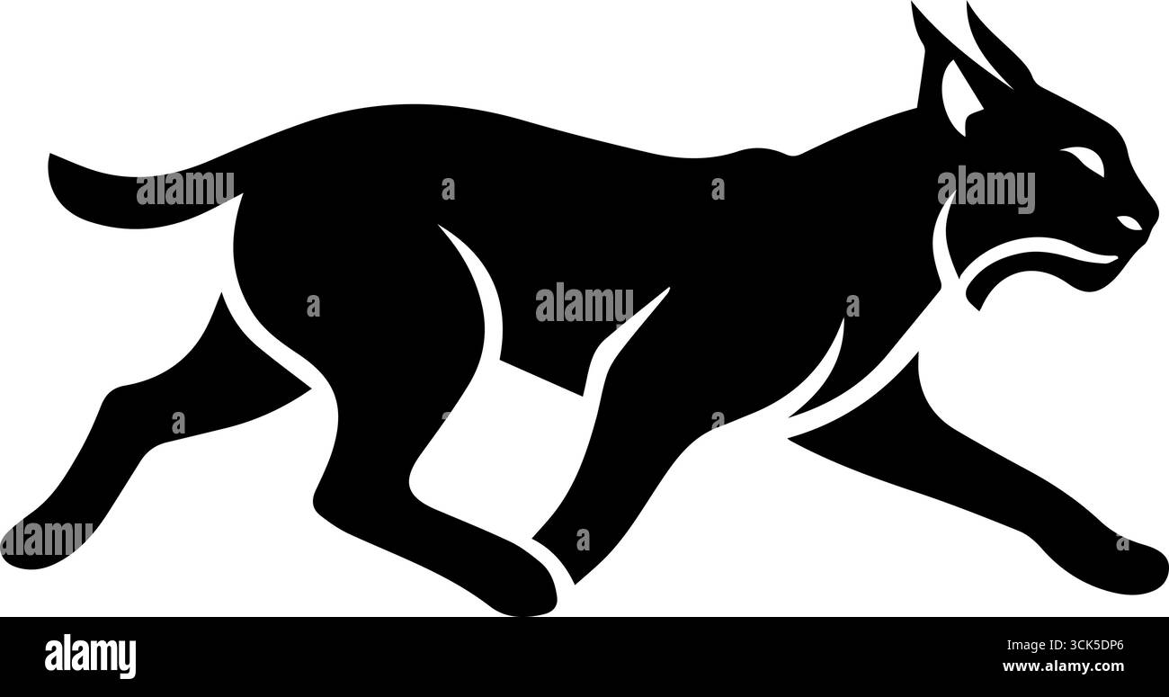 Silhouette di un'icona della lince in corsa, predatore di gatto selvaggio Illustrazione Vettoriale