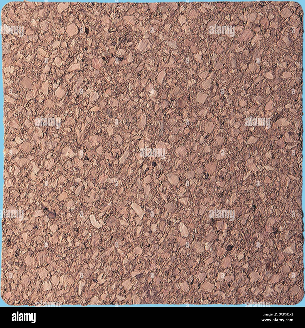 Una superficie ruvida di sughero, che mostra i suoi granuli naturali e i toni terrosi. Ideale per bacheche o design ecocompatibile. Foto Stock