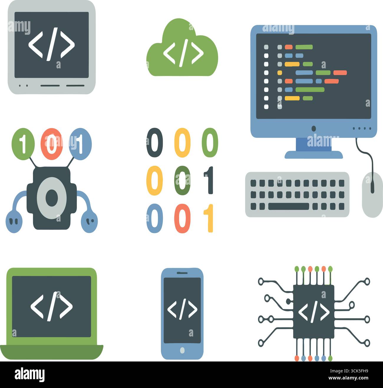 Illustrazioni dei set di icone di codifica e programmazione Illustrazione Vettoriale