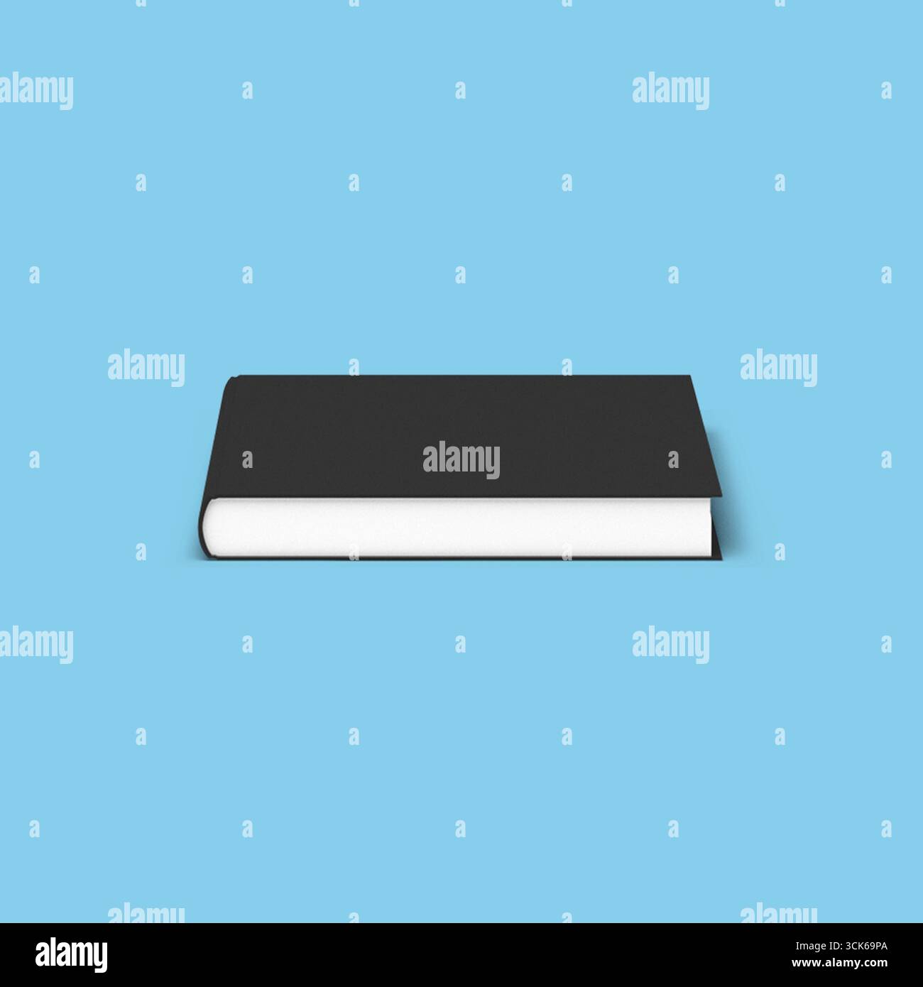 Un semplice libro nero con dorso bianco vuoto, che suggerisce un design minimalista per prendere appunti o fare il diario. Foto Stock