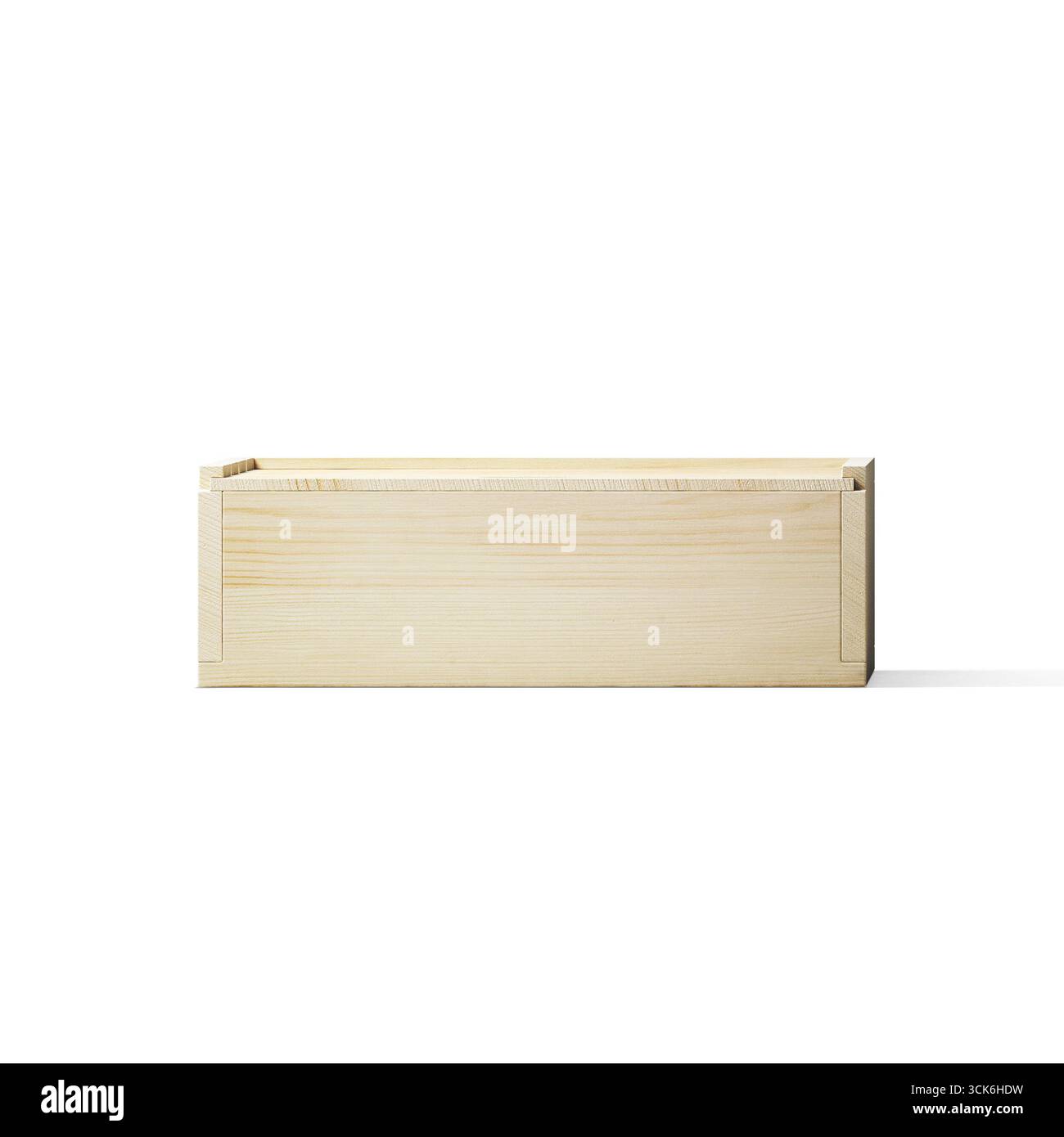 Una semplice scatola in legno progettata per lo stoccaggio o l'organizzazione, con design minimalista e materiali naturali. Foto Stock