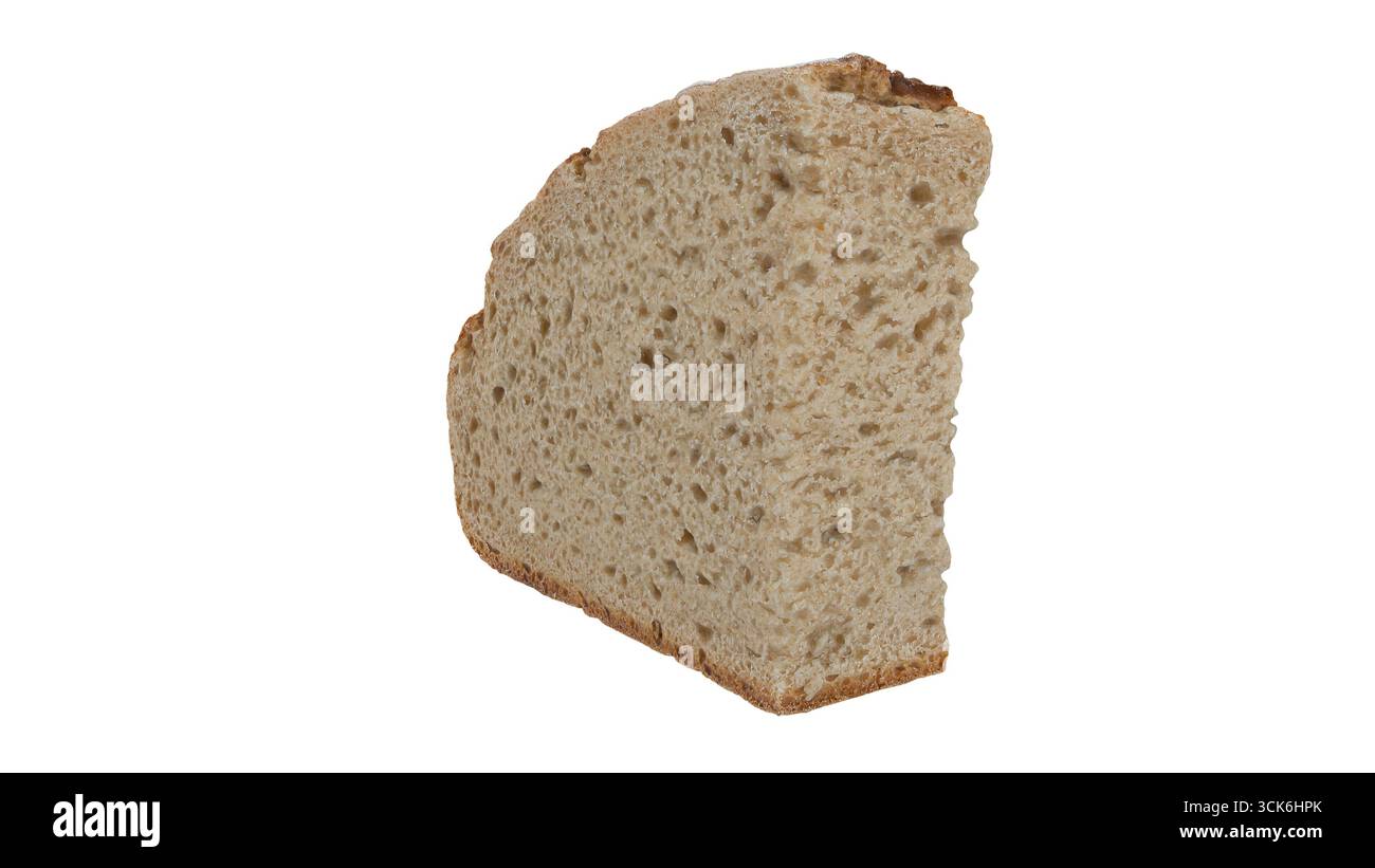 Una fetta di pane integrale che ne mostra la consistenza e la struttura, ideale per sandwich o tostatura. Foto Stock