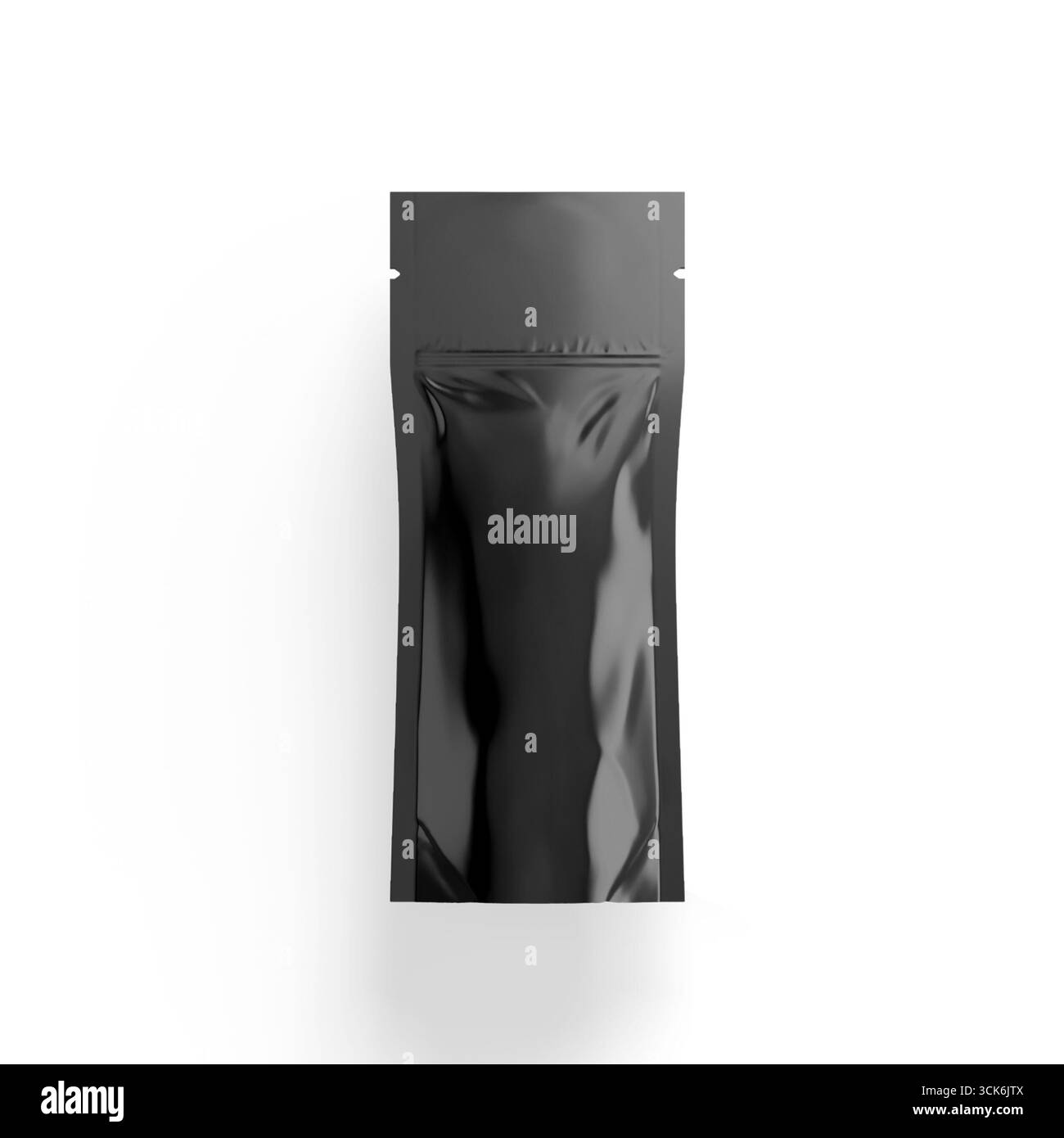 Un elegante sacchetto nero per imballaggio, probabilmente progettato per la conservazione di alimenti o prodotti. Foto Stock