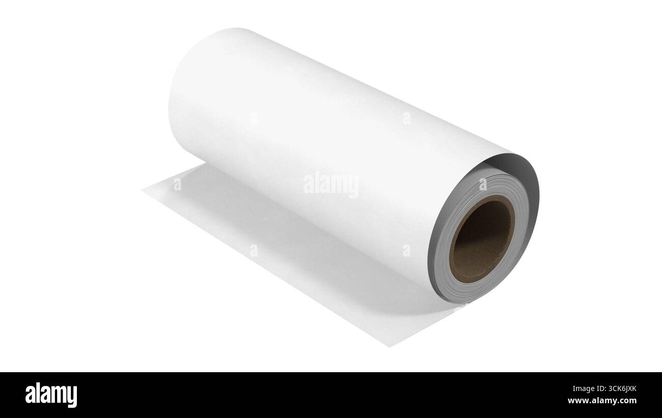 Un rotolo di carta bianca bianca bianca, comunemente utilizzato per la stampa, il disegno o la creazione. Foto Stock