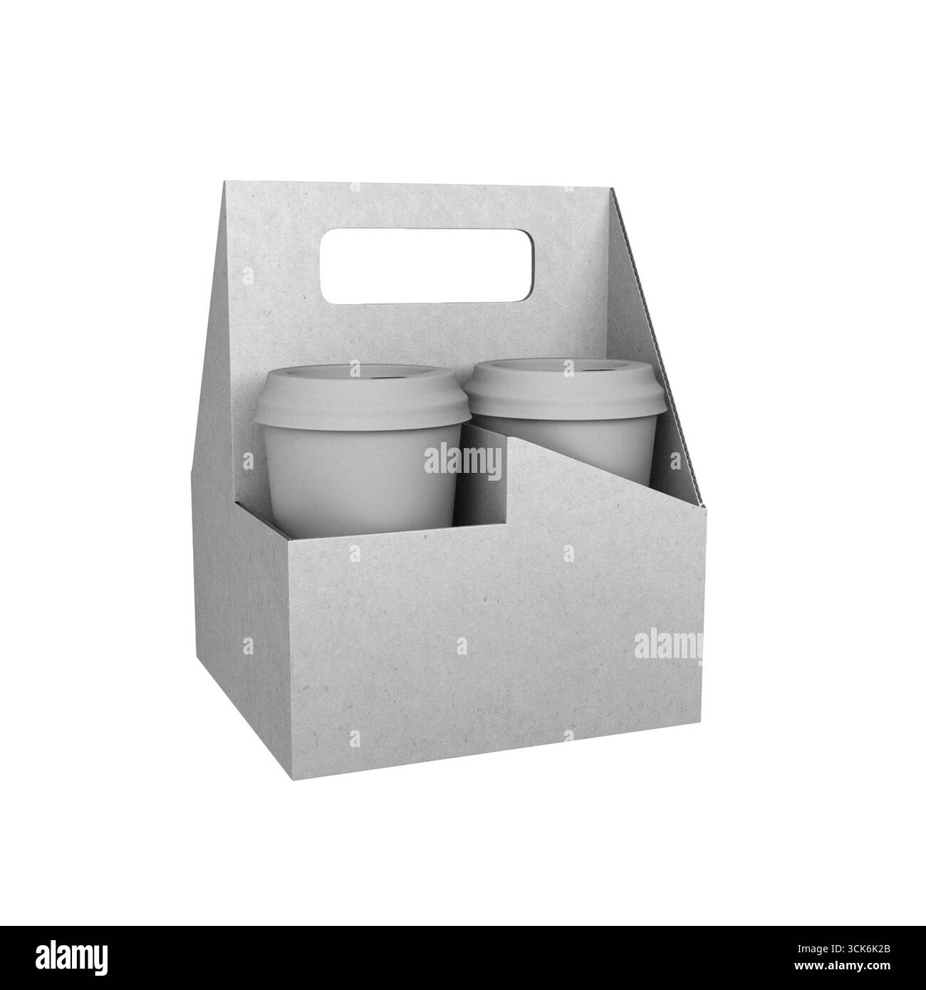 Un supporto in cartone per due tazze monouso, progettato per trasportare comodamente le bevande. Foto Stock