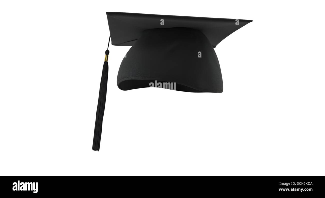 Un berretto nero con una nappina, che simboleggia i risultati accademici e le cerimonie di laurea. Foto Stock