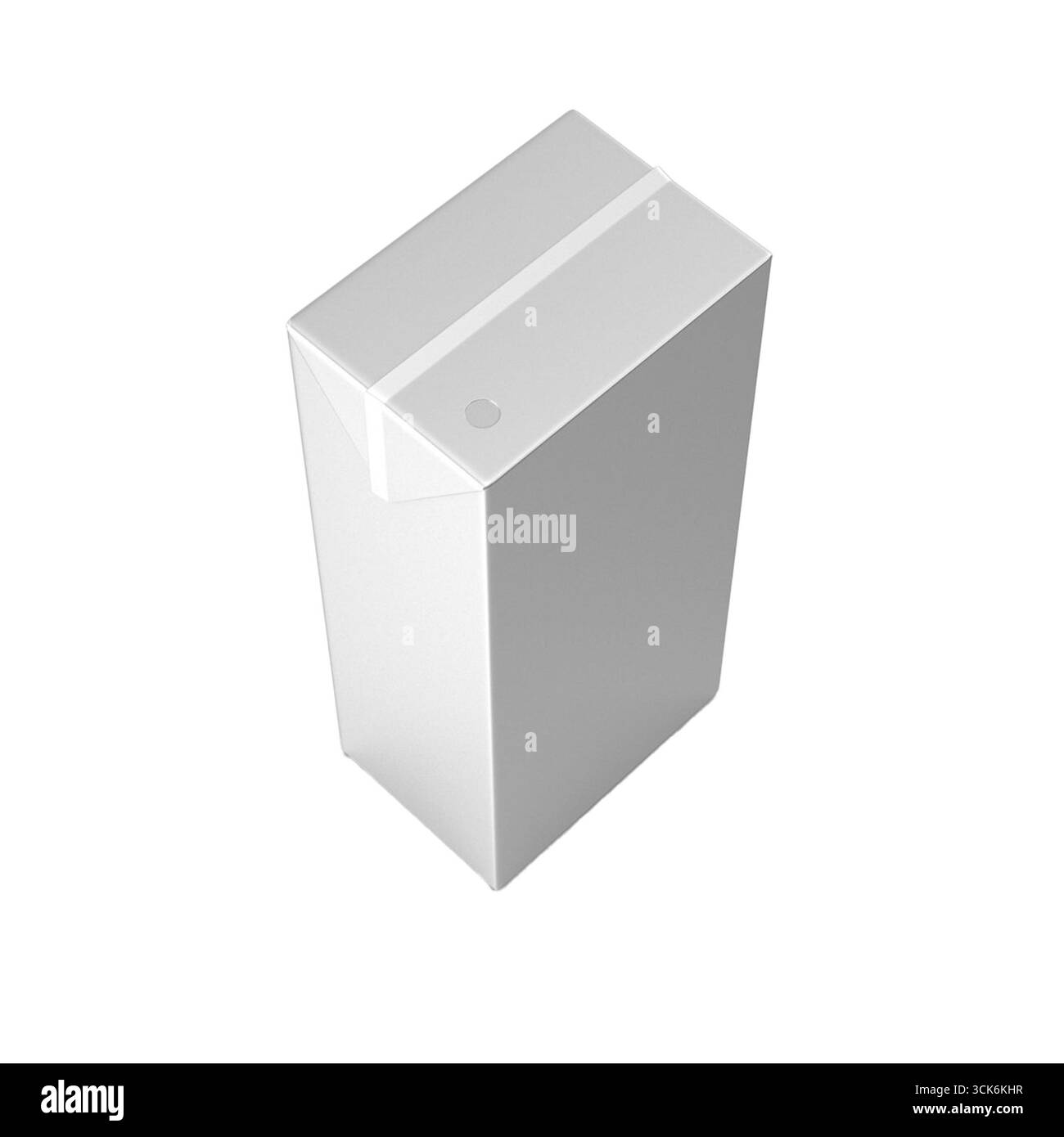 Un contenitore bianco minimalista dal design elegante, probabilmente utilizzato per confezionare bevande o prodotti alimentari. Foto Stock