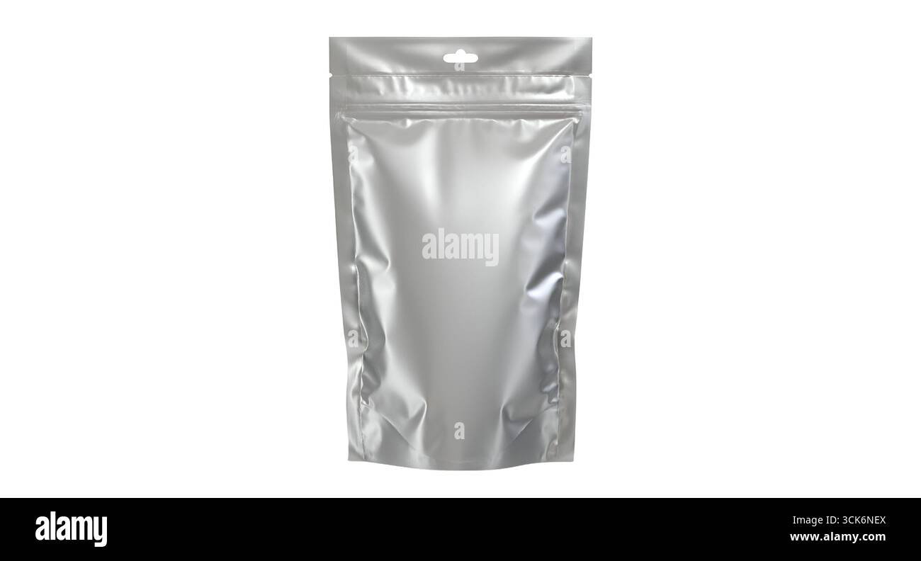 Una custodia in argento progettata per vari prodotti, con parte superiore richiudibile per la massima praticità e freschezza. Foto Stock