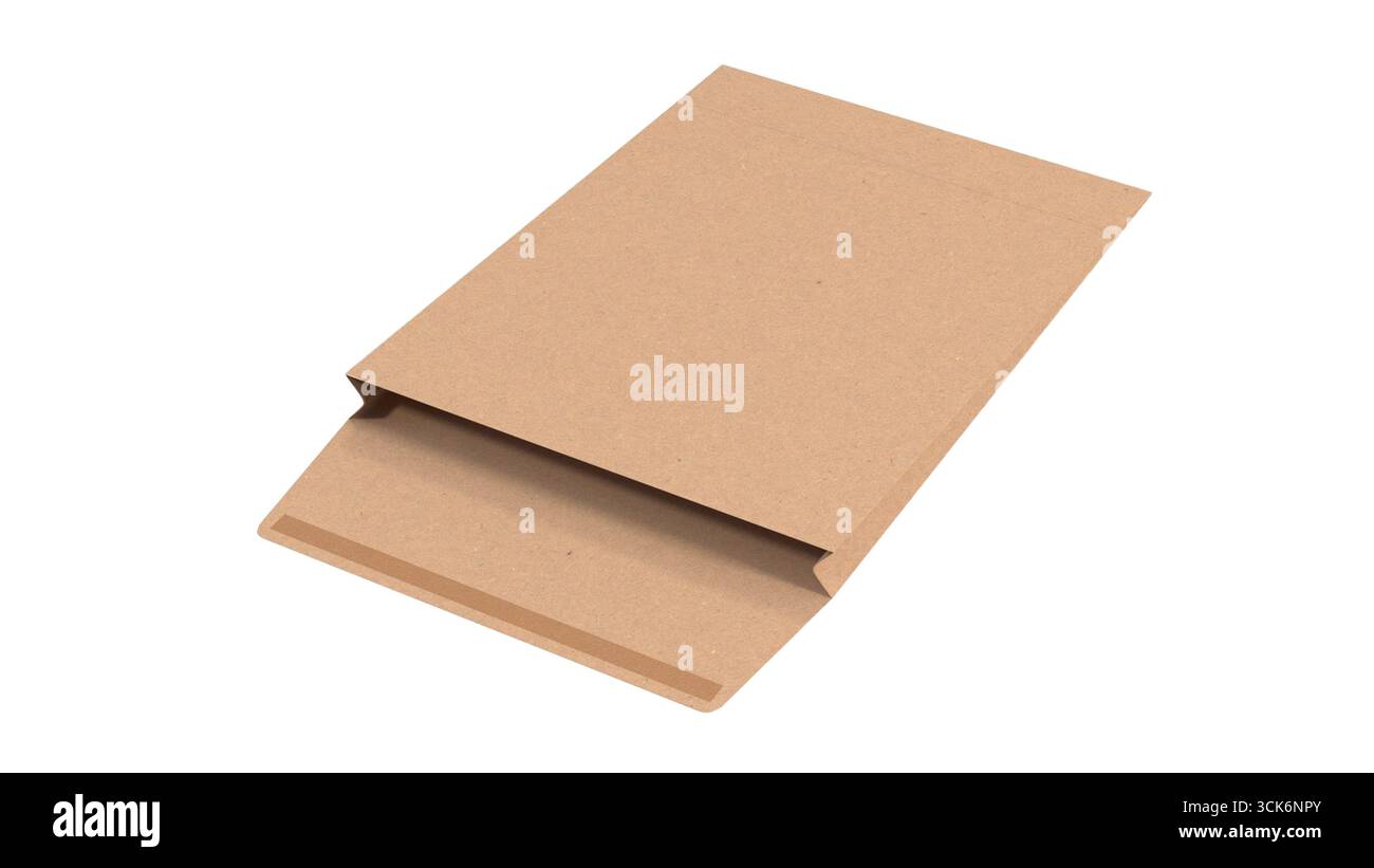 Una busta di cartone piatta e marrone utilizzata per spedire i documenti in modo sicuro. Foto Stock