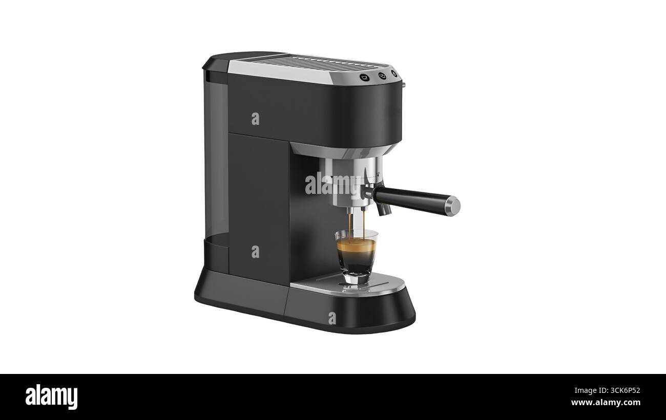 Un'elegante macchina da caffè che prepara il caffè, dal design moderno e dalle funzionalità per gli appassionati di caffè. Foto Stock