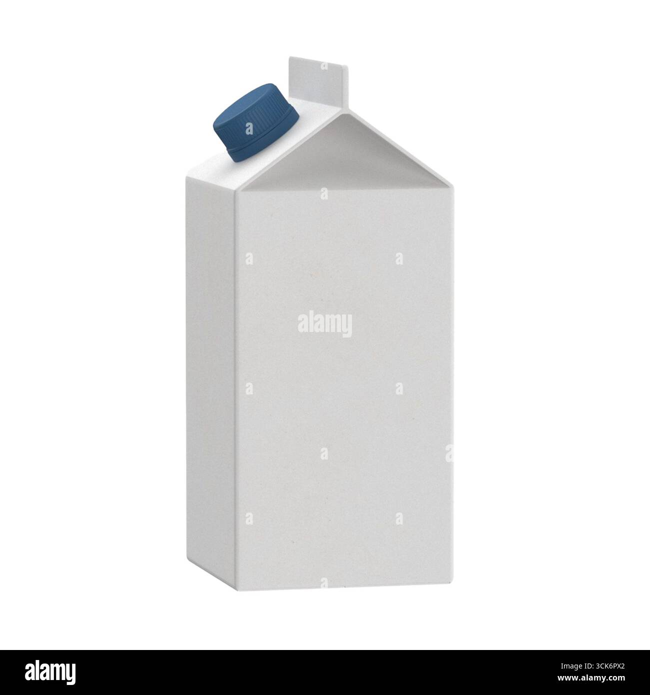 Cartone bianco semplice con tappo blu, comunemente utilizzato per confezionare bevande come latte o succo di frutta. Foto Stock