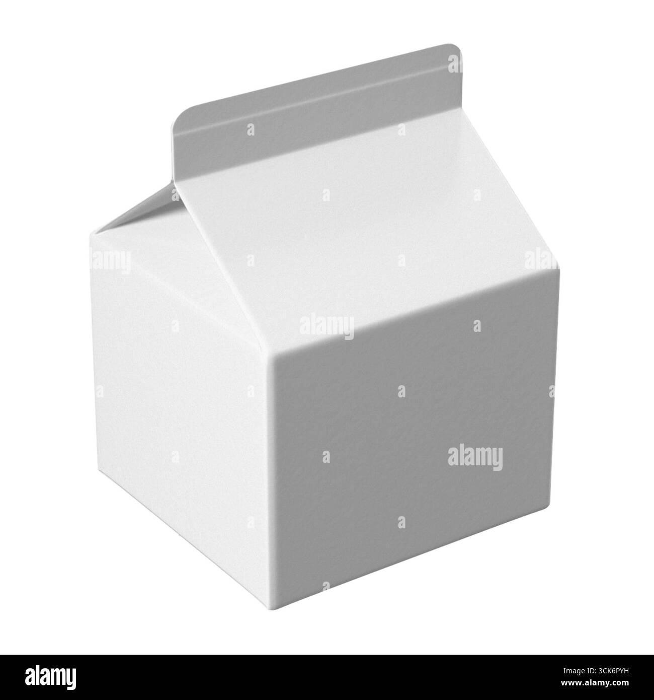 Un cartone bianco semplice per il latte progettato per il confezionamento di bevande. Foto Stock