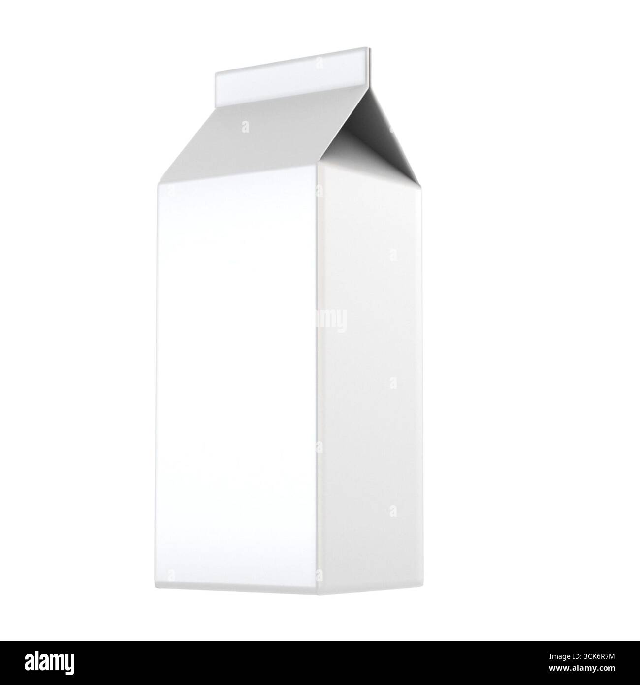Un cartone bianco semplice con parte superiore triangolare, generalmente utilizzato per confezionare bevande come latte o succo di frutta. Foto Stock