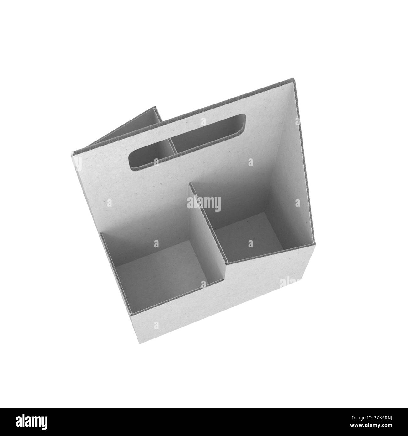 Una semplice scatola di cartone a due scomparti con maniglia, ideale per organizzare o trasportare oggetti. Foto Stock