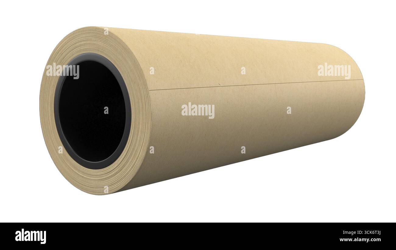 Un rotolo di carta kraft marrone, comunemente utilizzato per l'imballaggio, l'artigianato e varie applicazioni industriali. Foto Stock