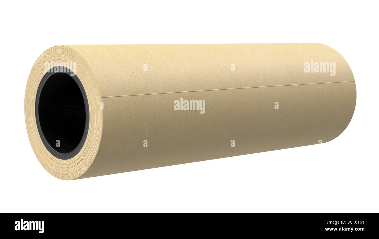 Un rotolo di carta kraft marrone, comunemente utilizzato per l'imballaggio, l'artigianato e varie applicazioni industriali. Foto Stock