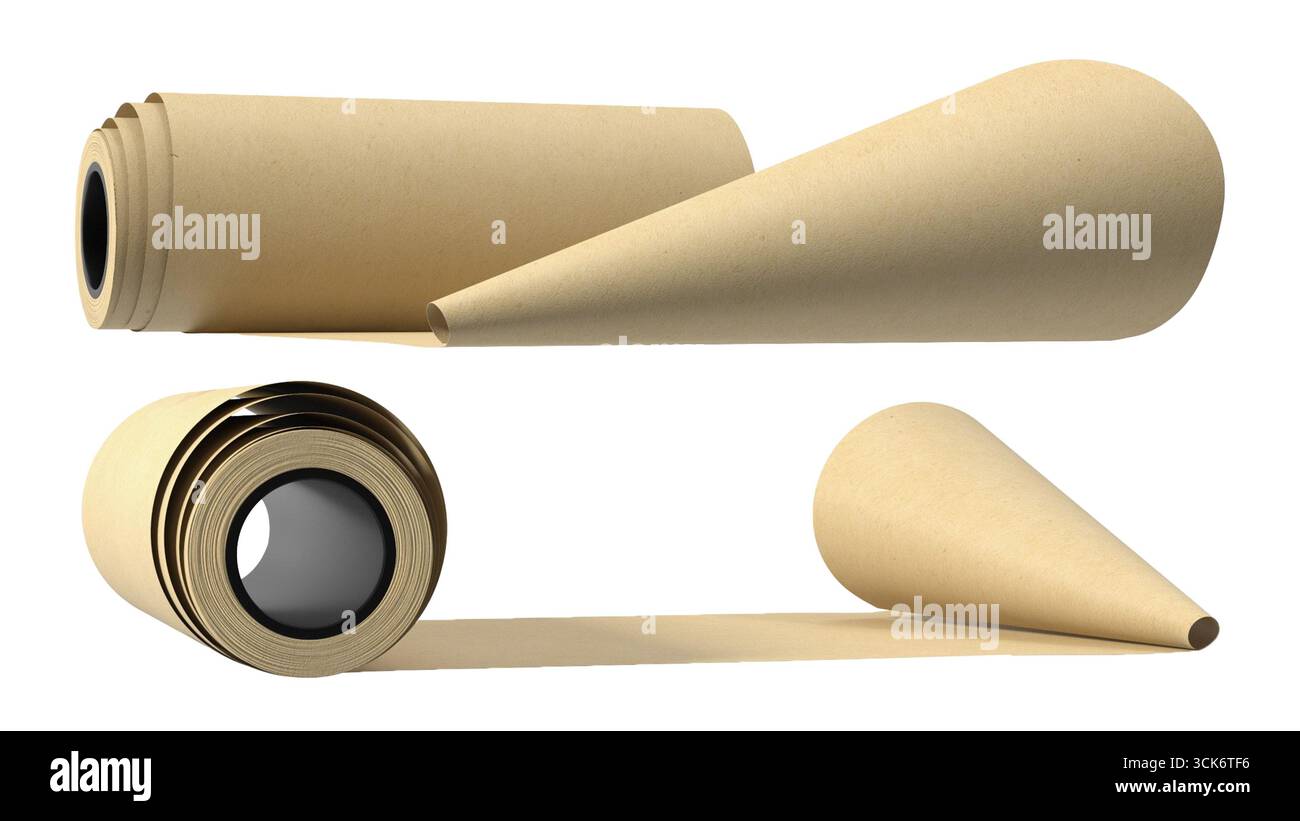 Una raccolta di materiali di carta laminati e conici, spesso utilizzati per l'imballaggio o l'artigianato. Foto Stock