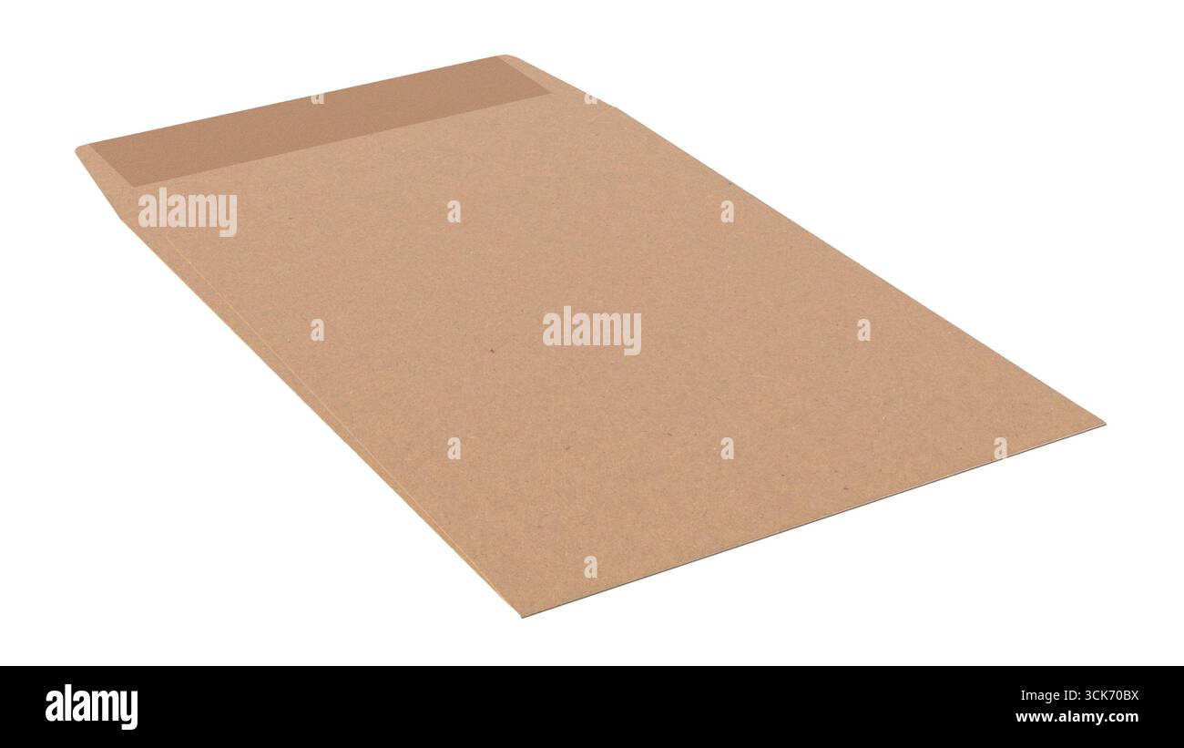 Un foglio di cartone piatto, marrone, generalmente utilizzato per l'imballaggio o la lavorazione. Foto Stock