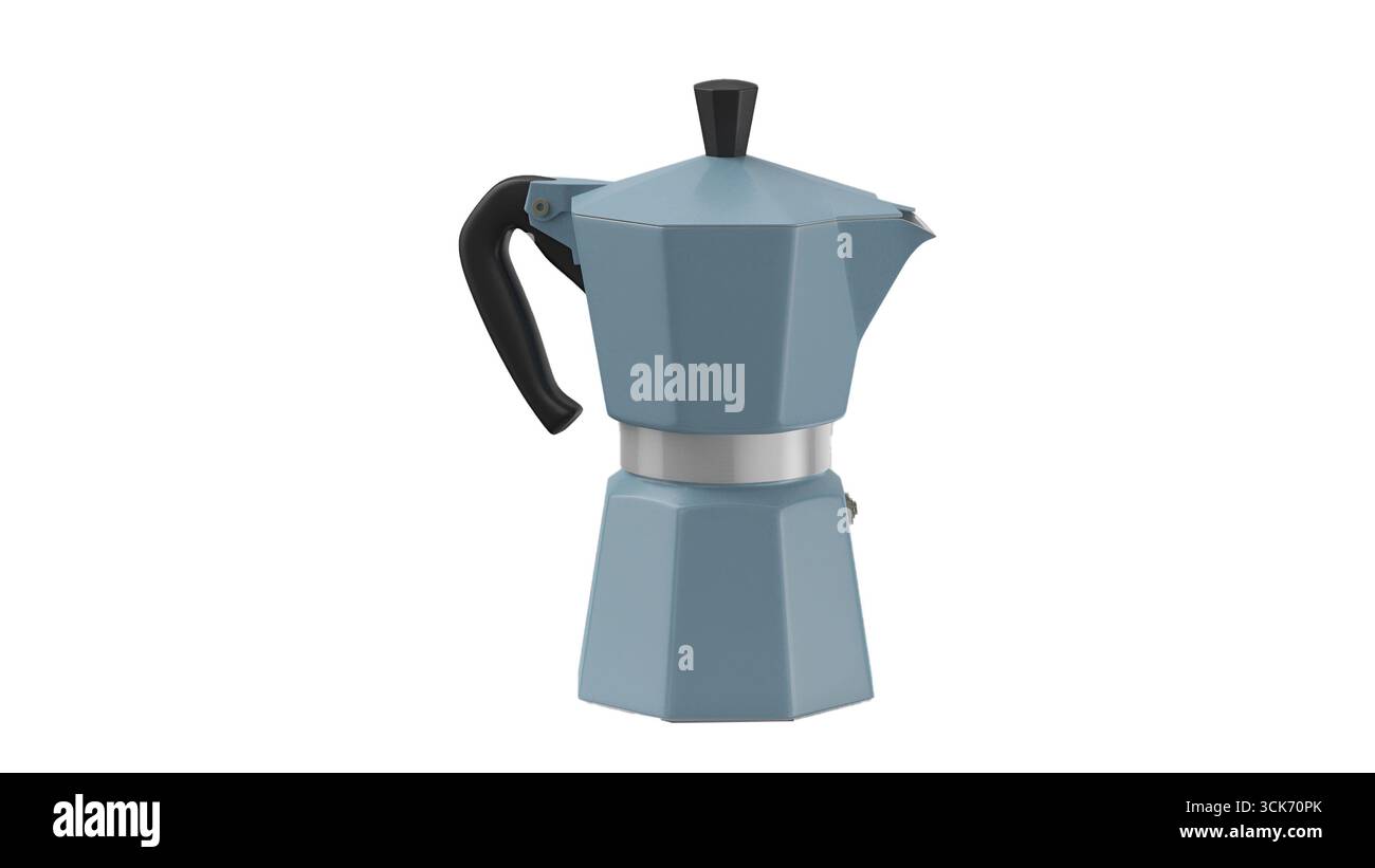 Un'elegante macchina per caffè espresso blu progettata per preparare caffè. Foto Stock