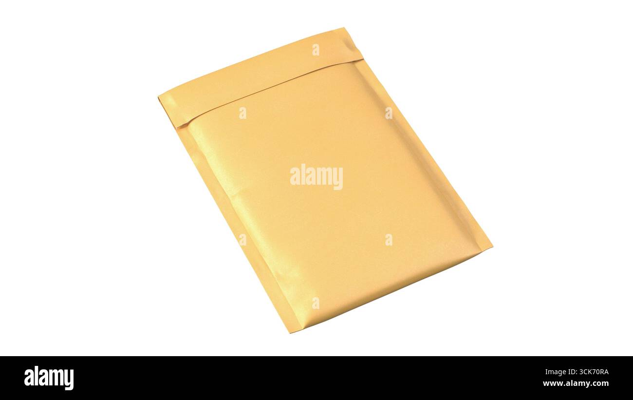 Una busta gialla comune, spesso utilizzata per spedire documenti o piccoli articoli in modo sicuro. Foto Stock