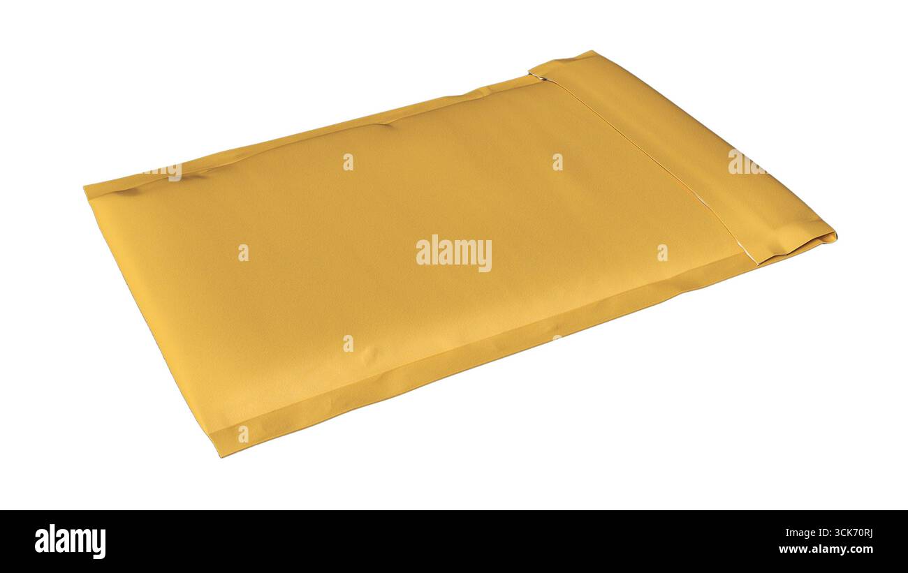 Busta imbottita gialla utilizzata per la spedizione o la spedizione sicura degli articoli. Foto Stock