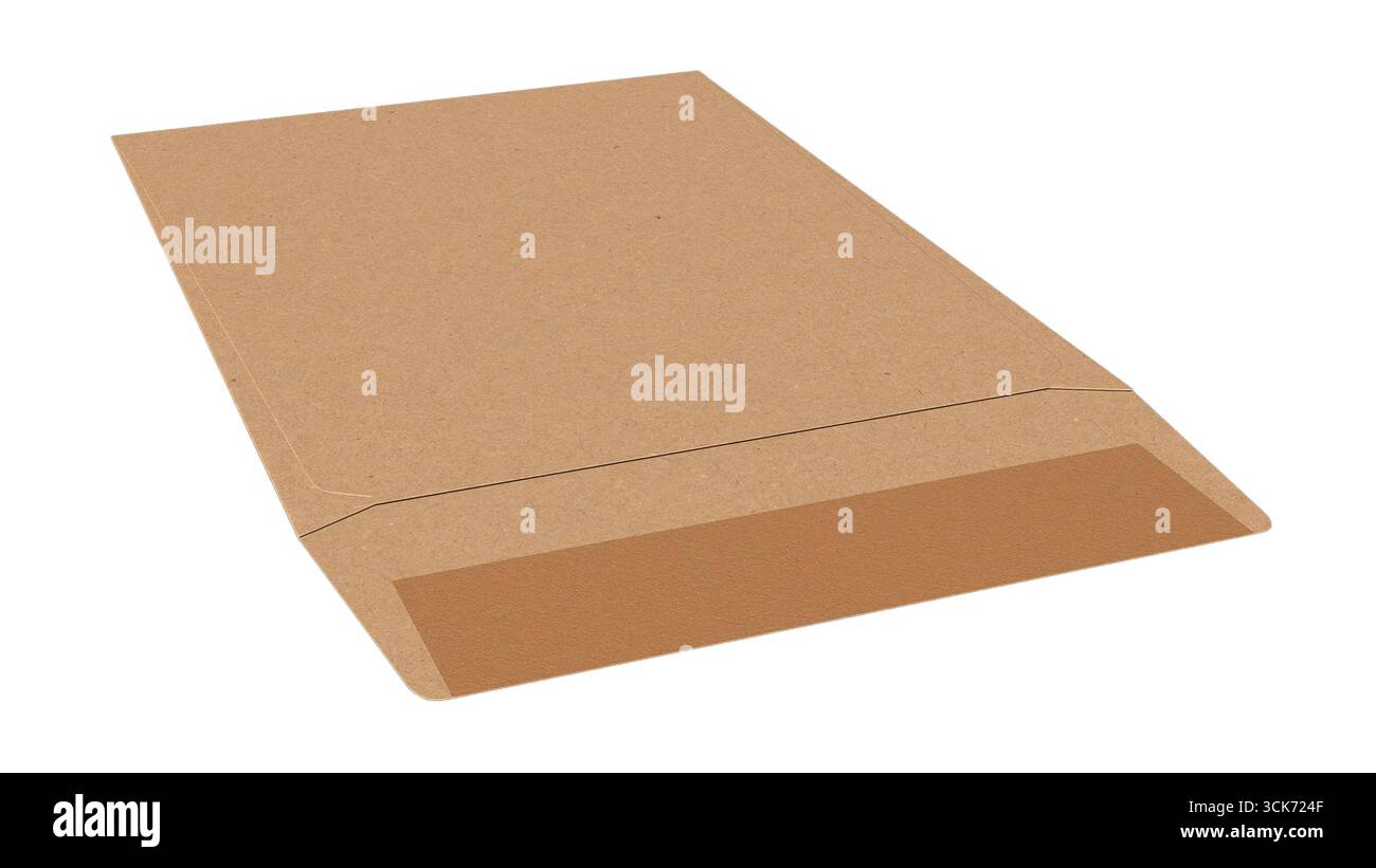 Una busta di cartone piatta, marrone, progettata per l'invio di documenti o la spedizione. Foto Stock