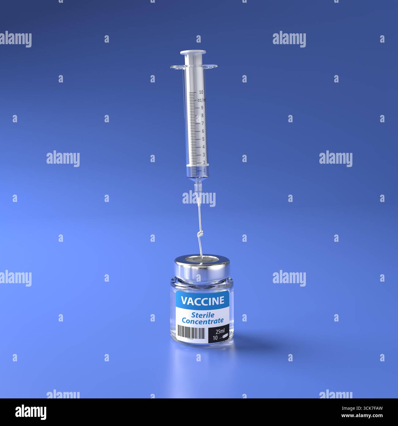 Concetto anti-Vaxxer: Siringa con ago annodato inserita in un contenitore di vaccino generico. Anti-vocazionista Foto Stock