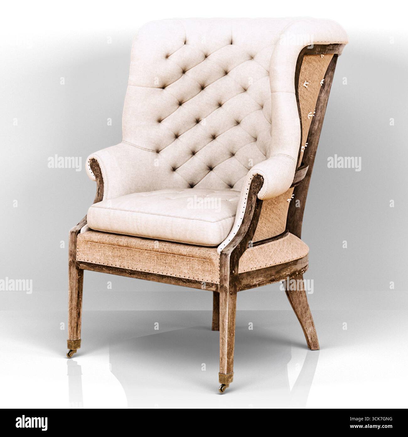 Elegante poltrona imbottita con design a forma di tufted, ideale per interni eleganti e comfort. Foto Stock