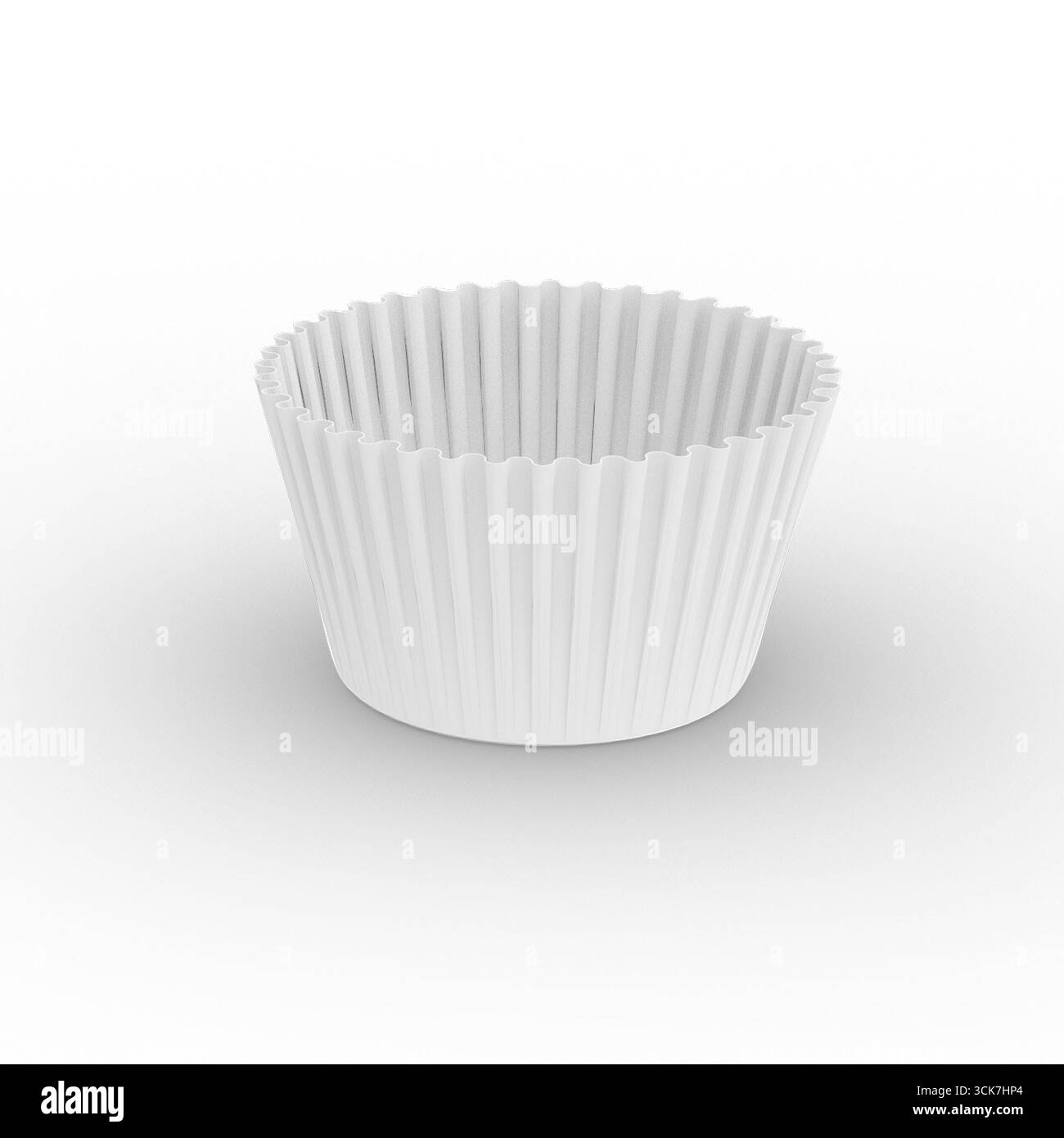 Una fodera bianca per cupcake con un design scanalato, utilizzata per cuocere e servire cupcake o muffin. Foto Stock