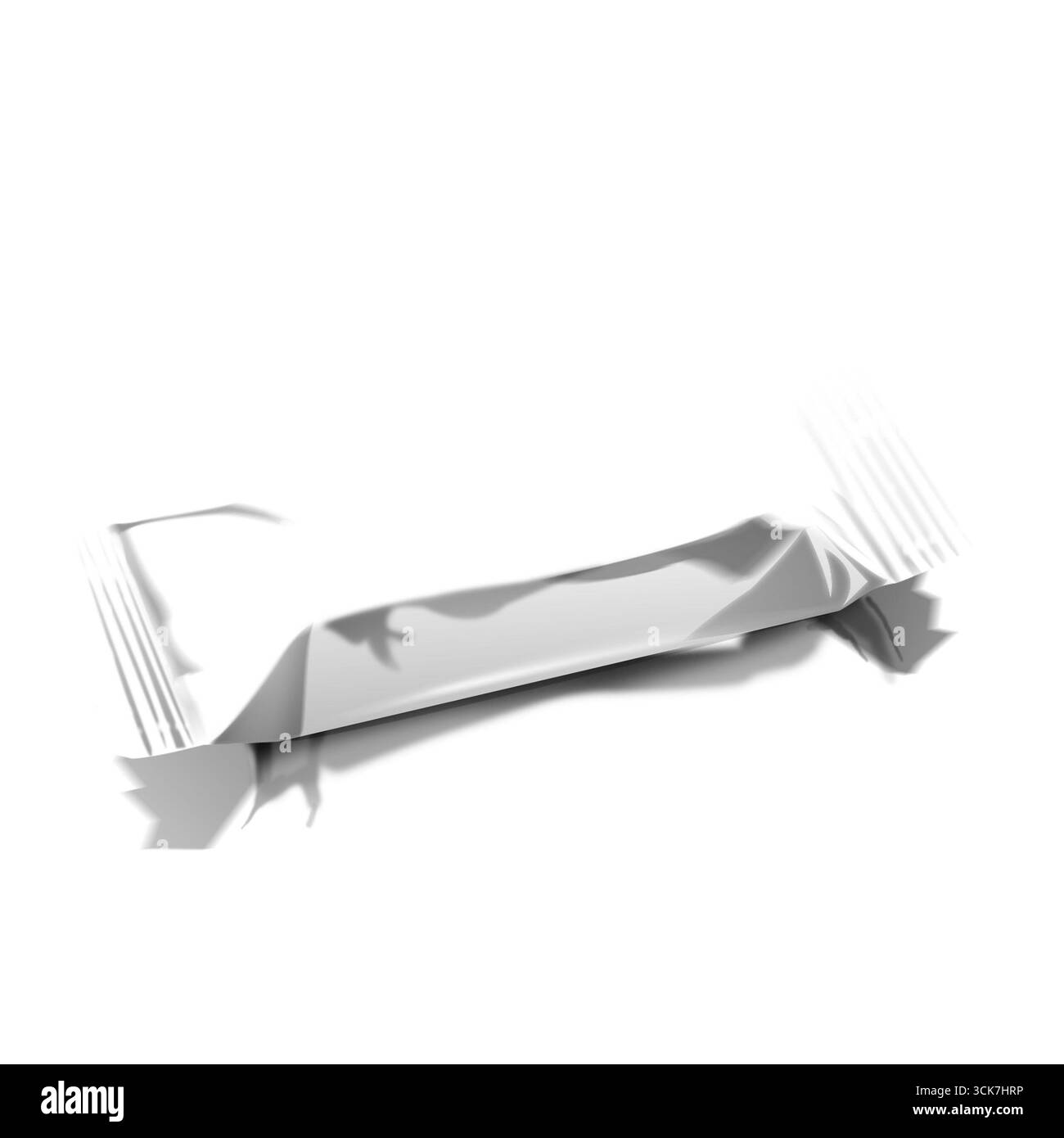 Un involucro bianco minimalista senza marchio, possibilmente per uno spuntino o una caramella. Foto Stock