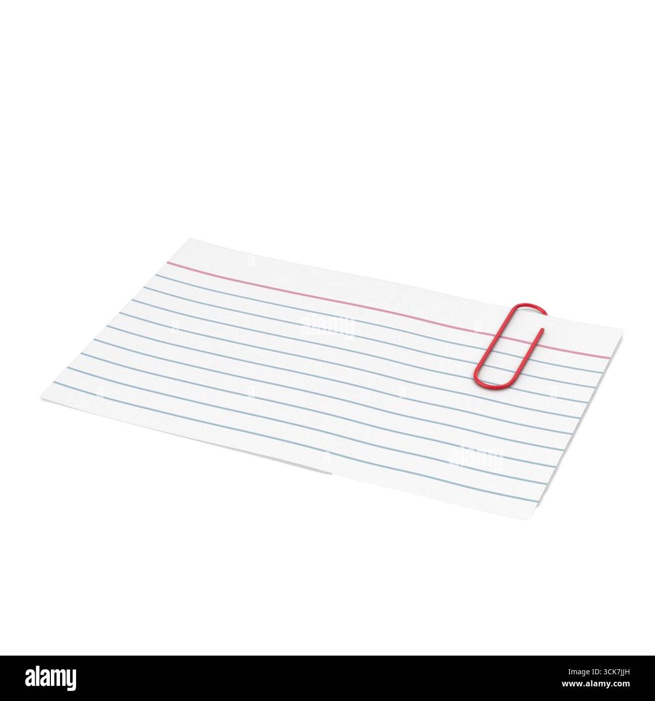 Una scheda indice vuota con linee blu e una graffetta rossa per organizzare note o materiali dello studio. Foto Stock