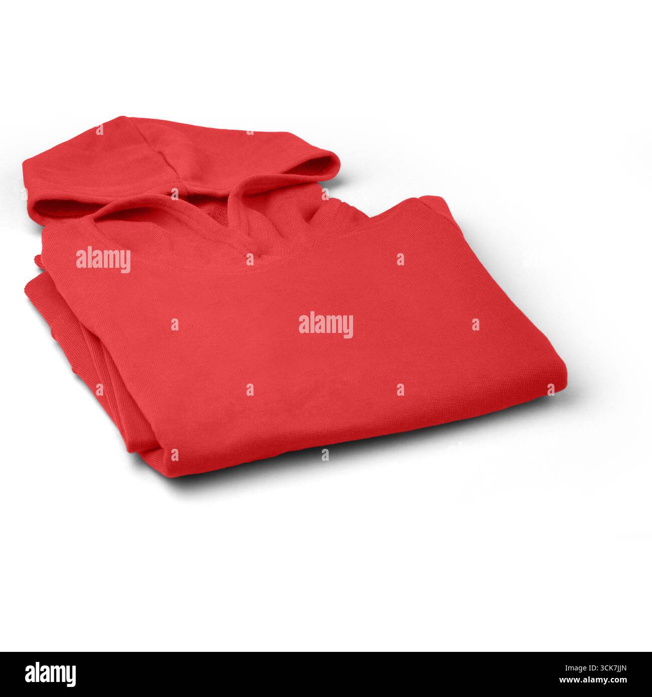 Una felpa con cappuccio rossa ripiegata piatta che ne mostra il colore e la texture del tessuto. Foto Stock
