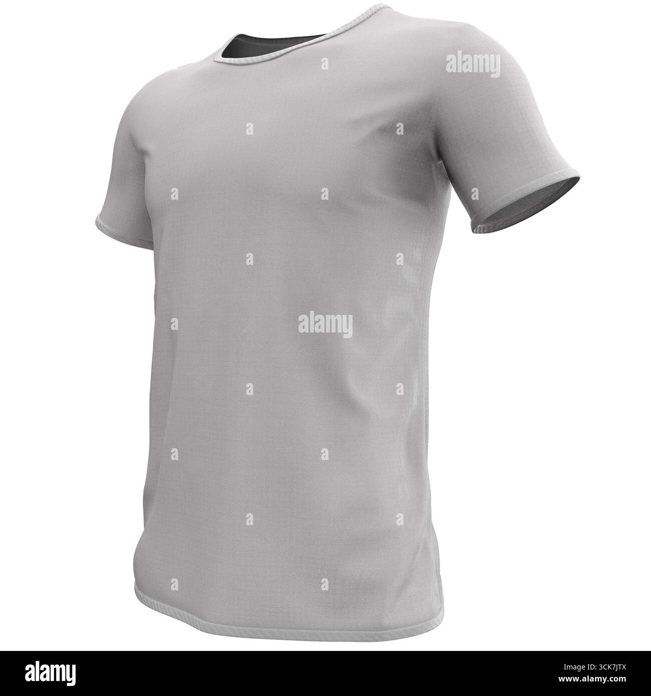 Una semplice t-shirt bianca visualizzata in 3D che ne mostra il design e la vestibilità. Foto Stock