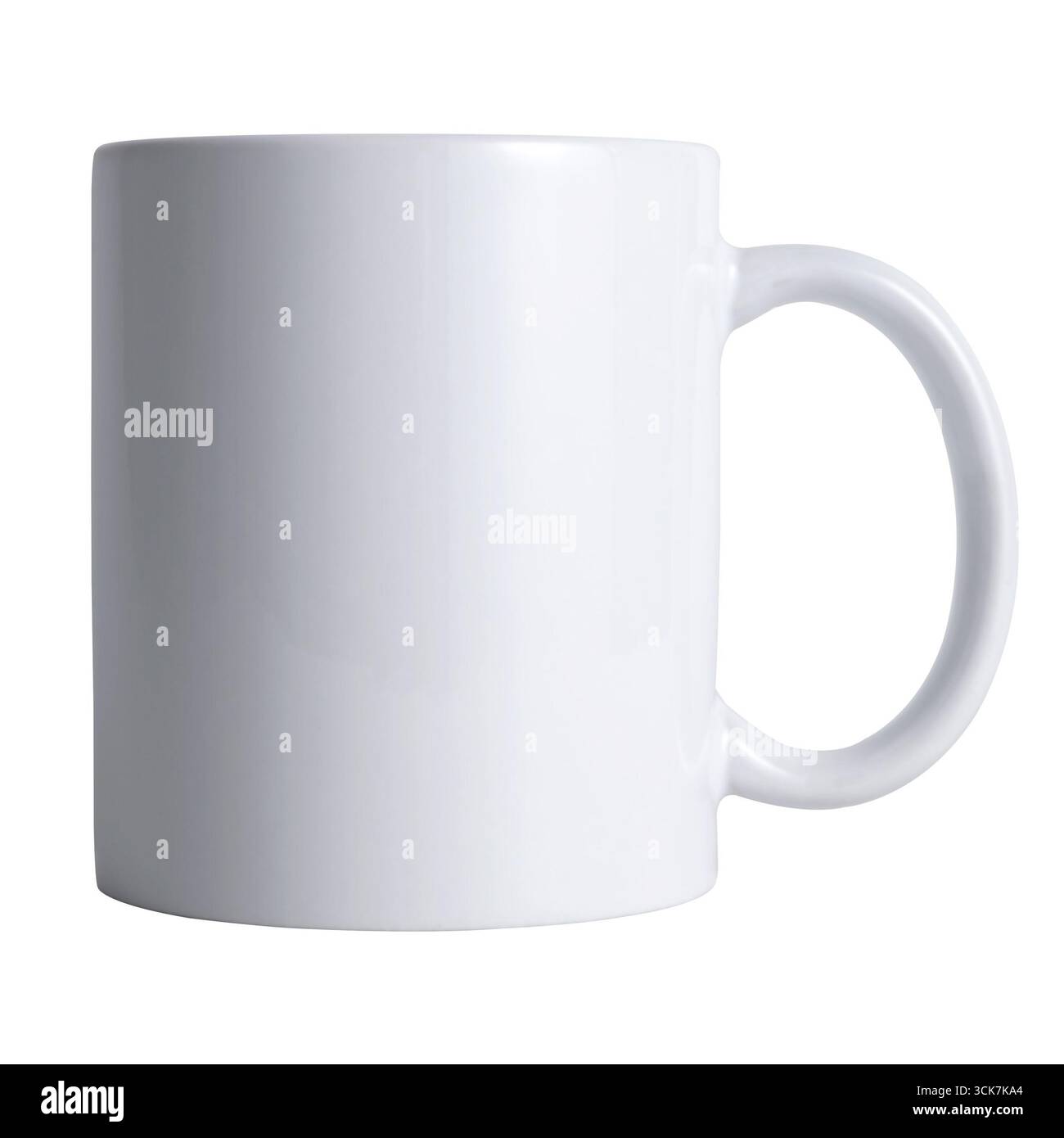 Una tazza da caffè bianca semplice, ideale per uso personale o promozionale. Foto Stock