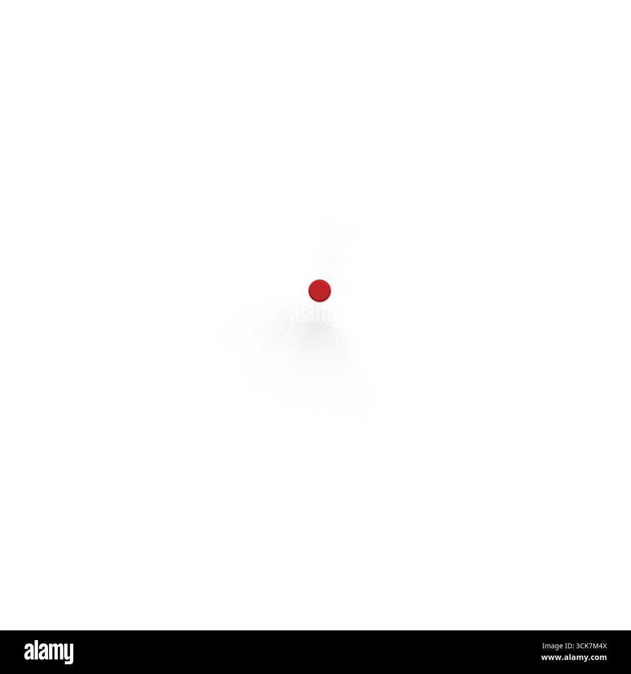 Un semplice punto rosso su sfondo bianco, che crea un effetto visivo minimalista. Foto Stock