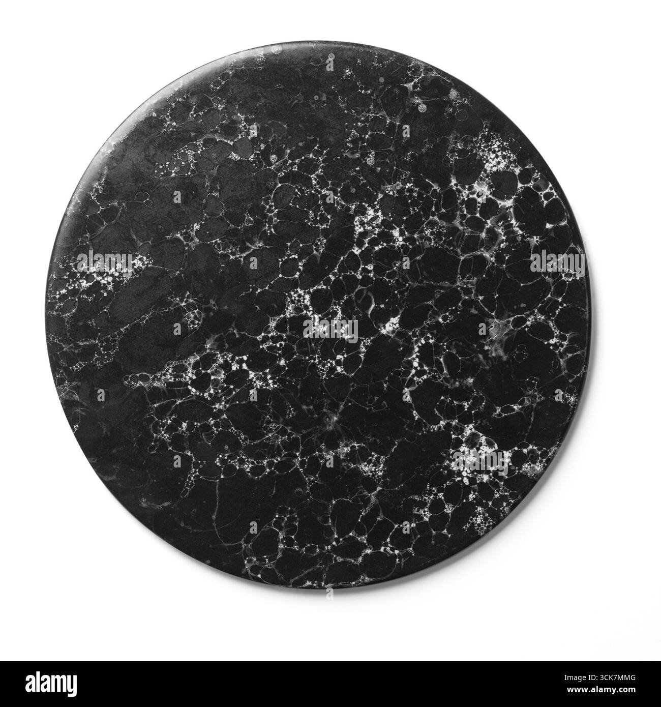 Design circolare con motivo in marmo nero con venatura bianca, adatto per varie applicazioni grafiche. Foto Stock