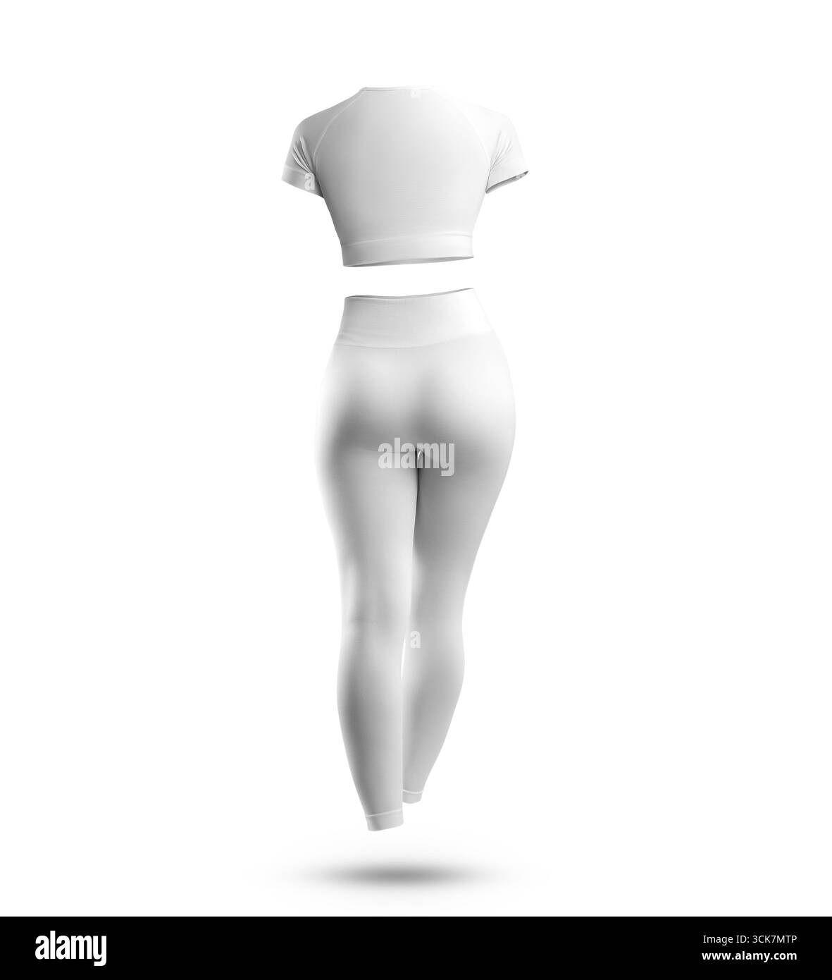 Un outfit sportivo bianco minimalista esposto sul retro, sfoggia un design sportivo. Foto Stock