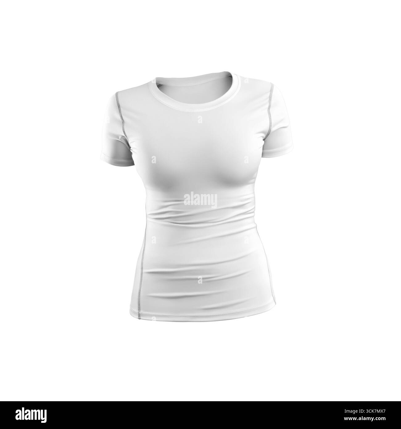 Una semplice t-shirt bianca a manica corta, adatta per l'abbigliamento casual o come strato base per vari outfit. Foto Stock