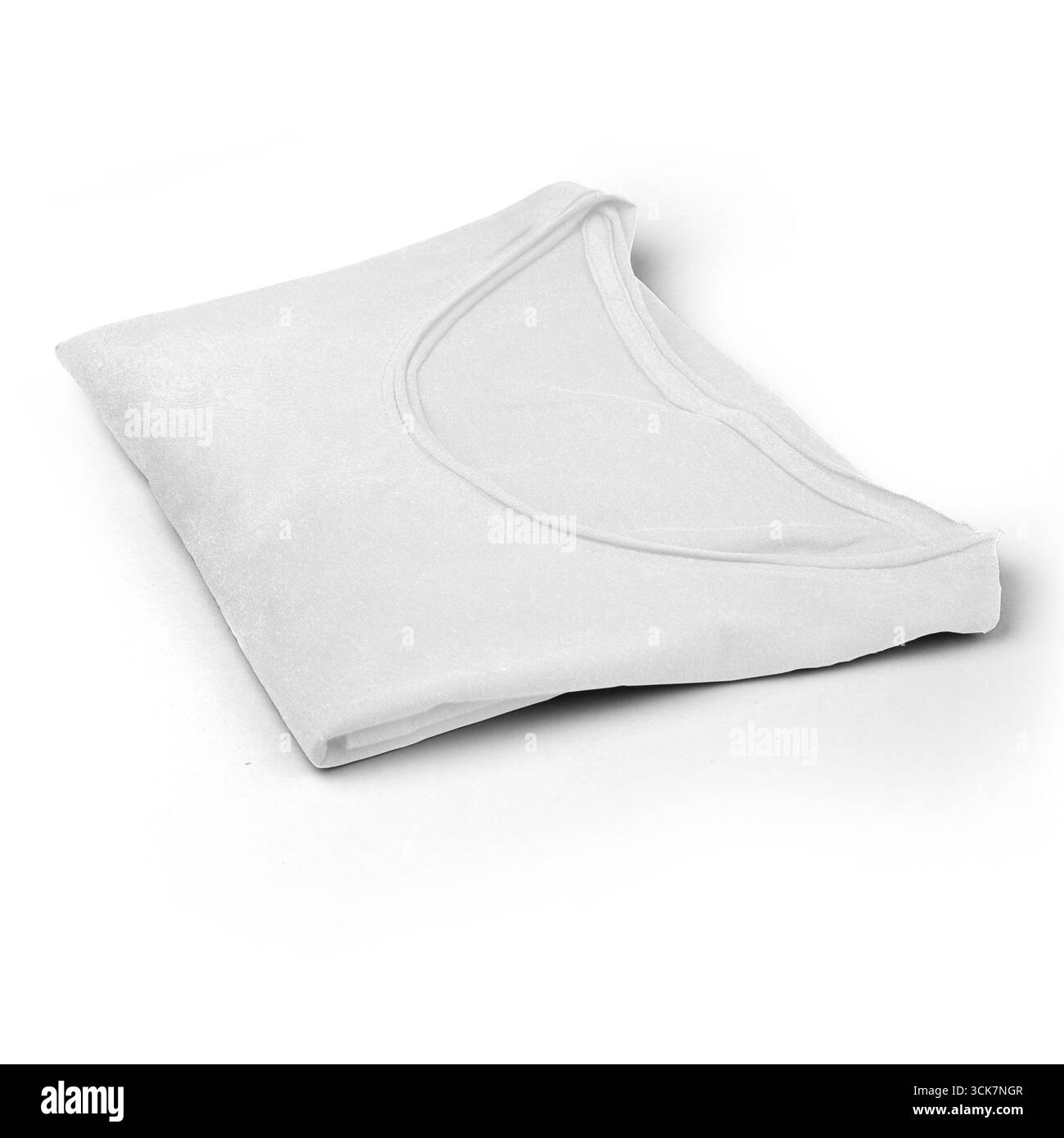 Una t-shirt bianca piegata in modo ordinato che mostra semplicità e versatilità nell'abbigliamento. Foto Stock