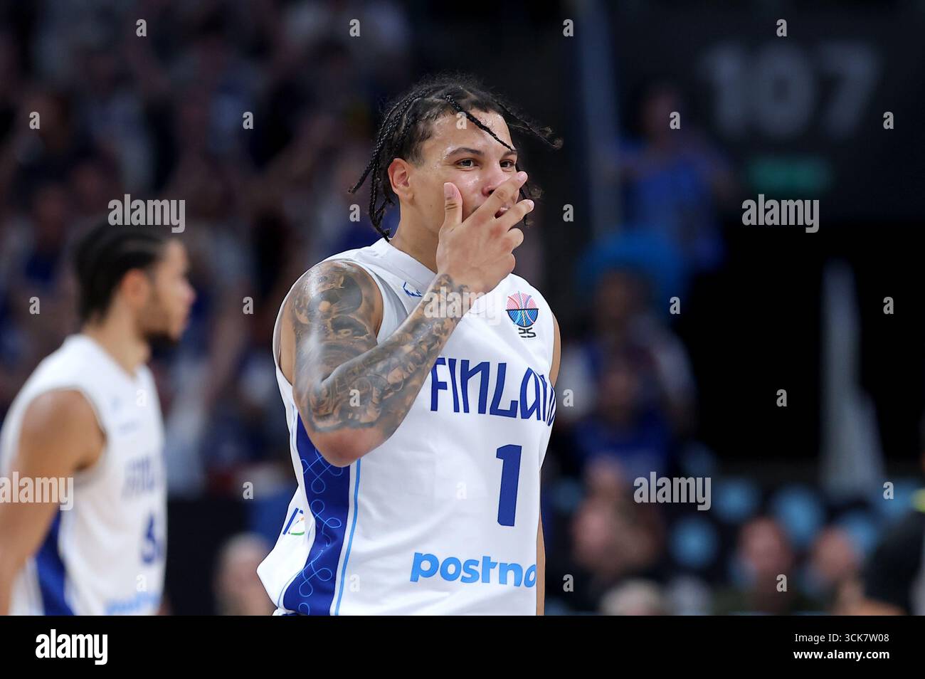 Il finlandese Miro Little durante la partita di pallacanestro FIBA Eurobasket 2025 tra Finlandia e Georgia il 10 settembre 2025. A riga, Lettonia. (Foto di Pedja Milosavljevic/STARSPORT ©) Foto Stock