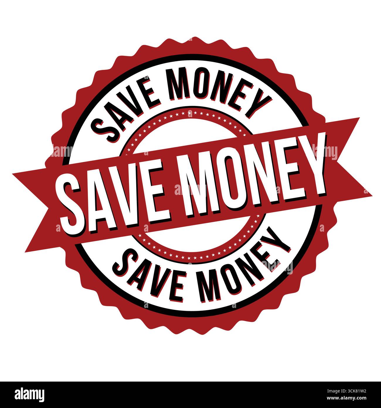 Etichetta o timbro per risparmiare denaro su sfondo bianco, illustrazione vettoriale Illustrazione Vettoriale