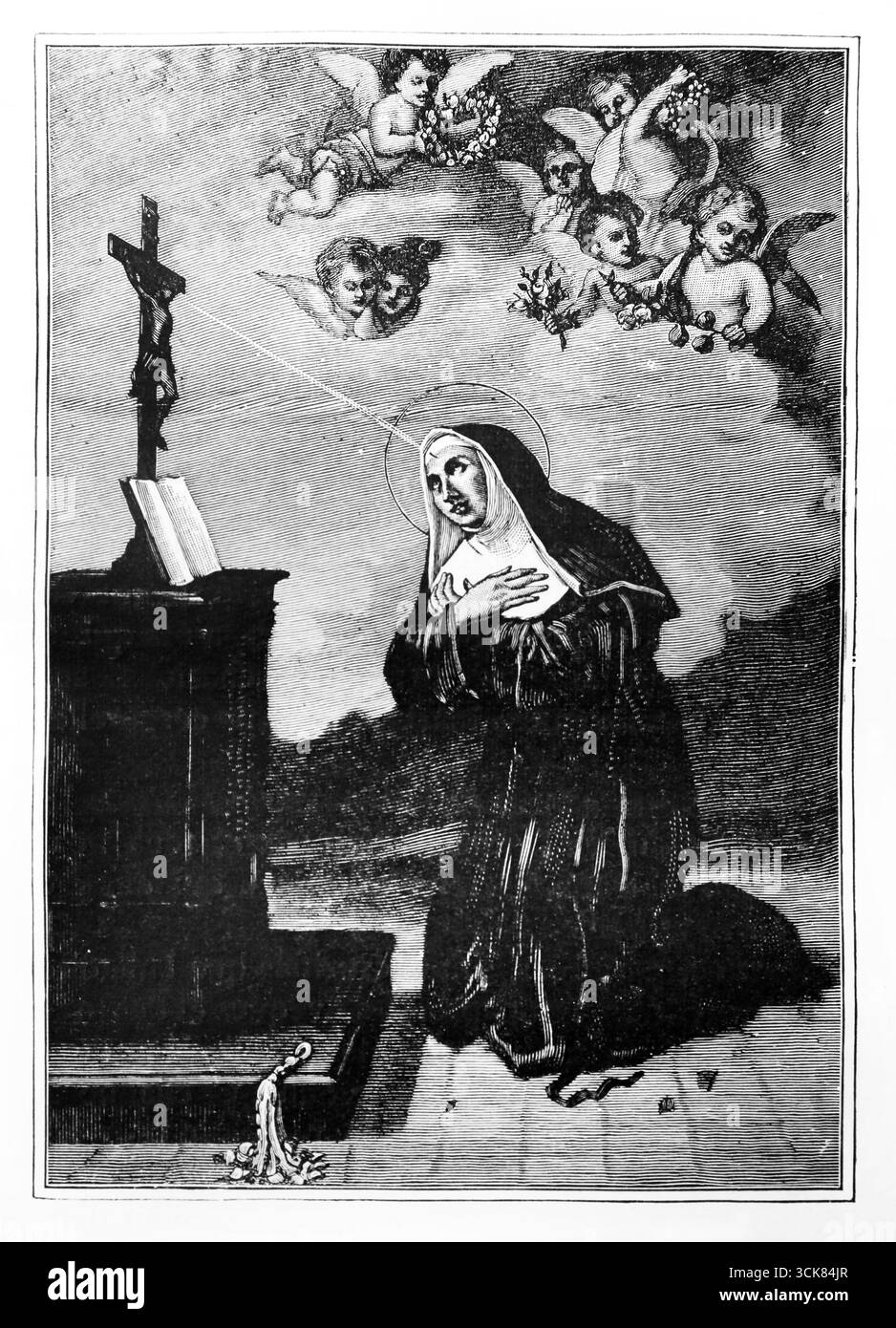 Le Stigmate di Santa Rita di Cascia nel XV secolo nel Convento degli Agostiniani Rita era in preghiera ai piedi di un Crocifisso quando si sentiva un Foto Stock