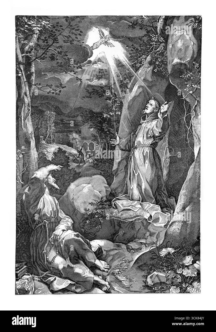 Le Stigmate di san Francesco d'Assisi sul Monte Alvernia dopo il dipinto di Barrocchi 1528-1612 da un'edizione del 1902 di le Crocifisso Sans l'Histori Foto Stock